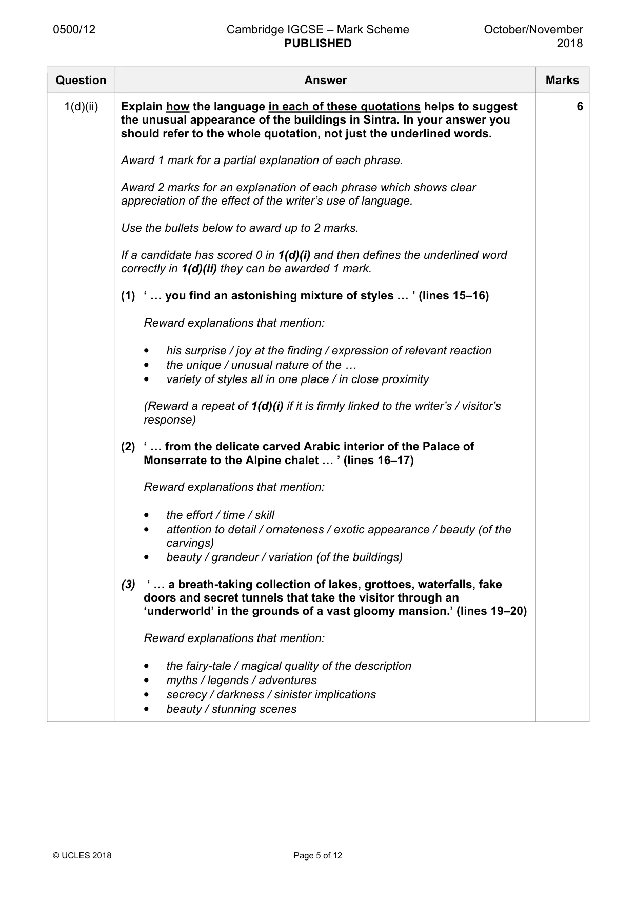 Mark scheme, page 5 of 12