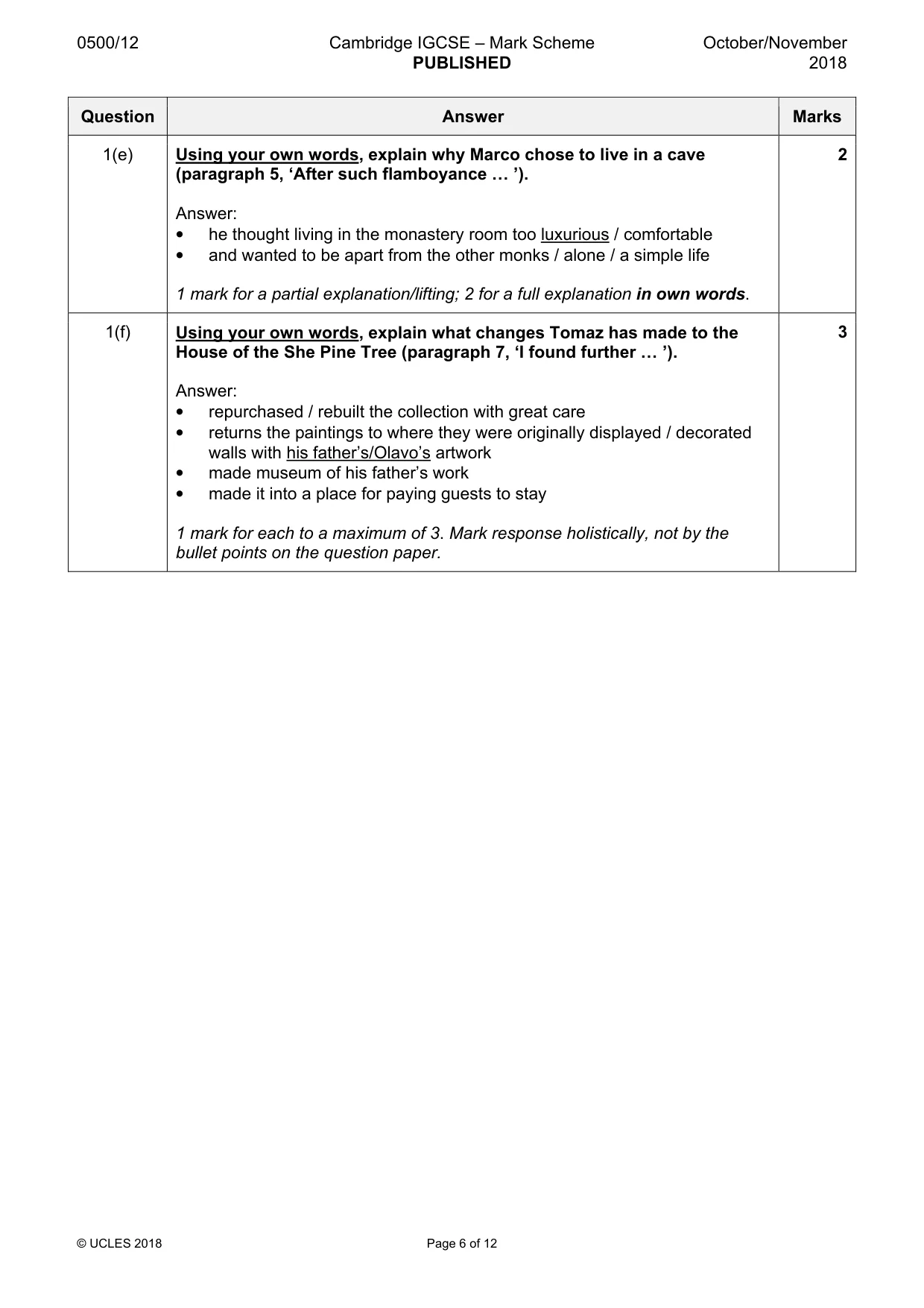 Mark scheme, page 6 of 12
