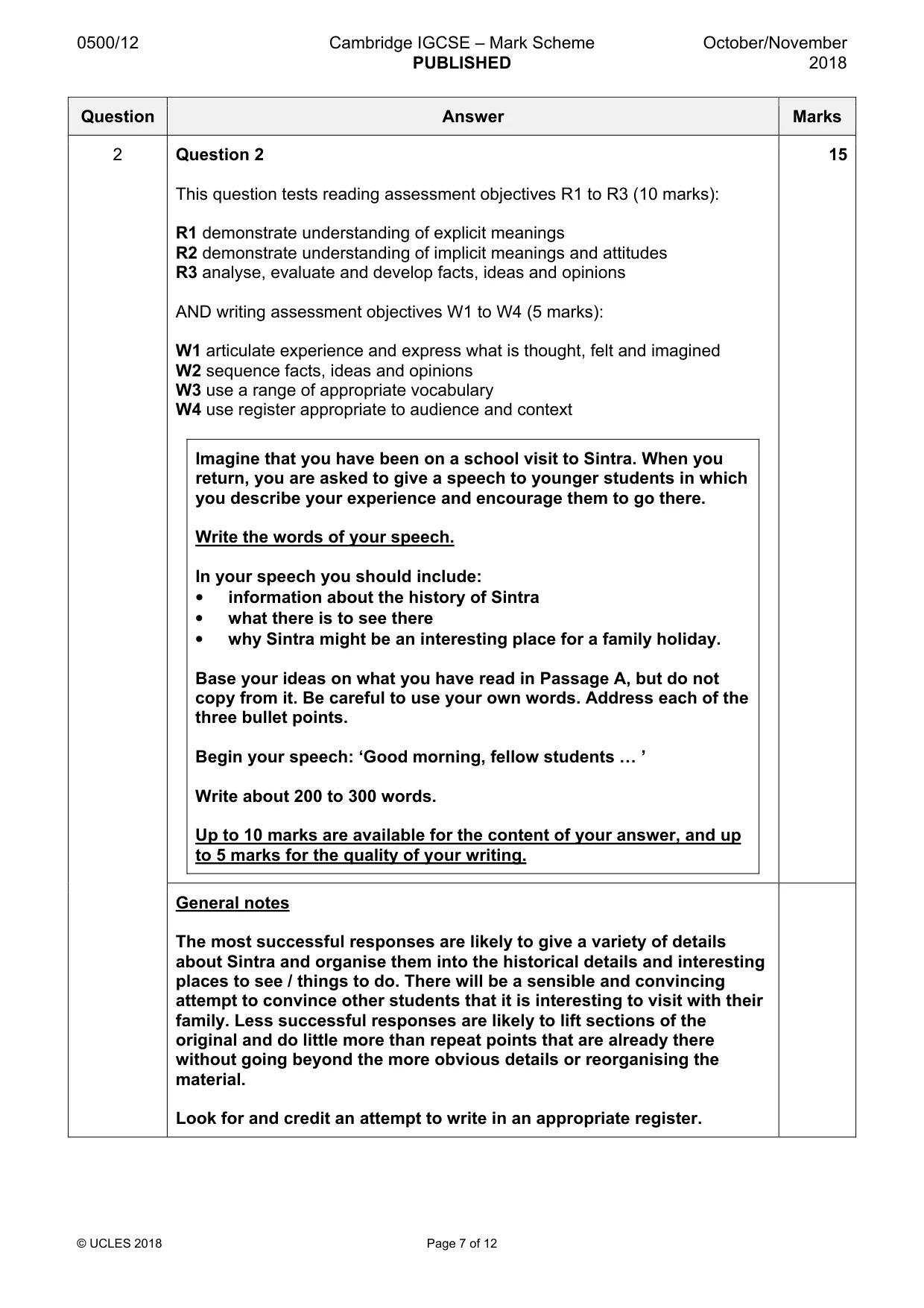 Mark scheme, page 7 of 12