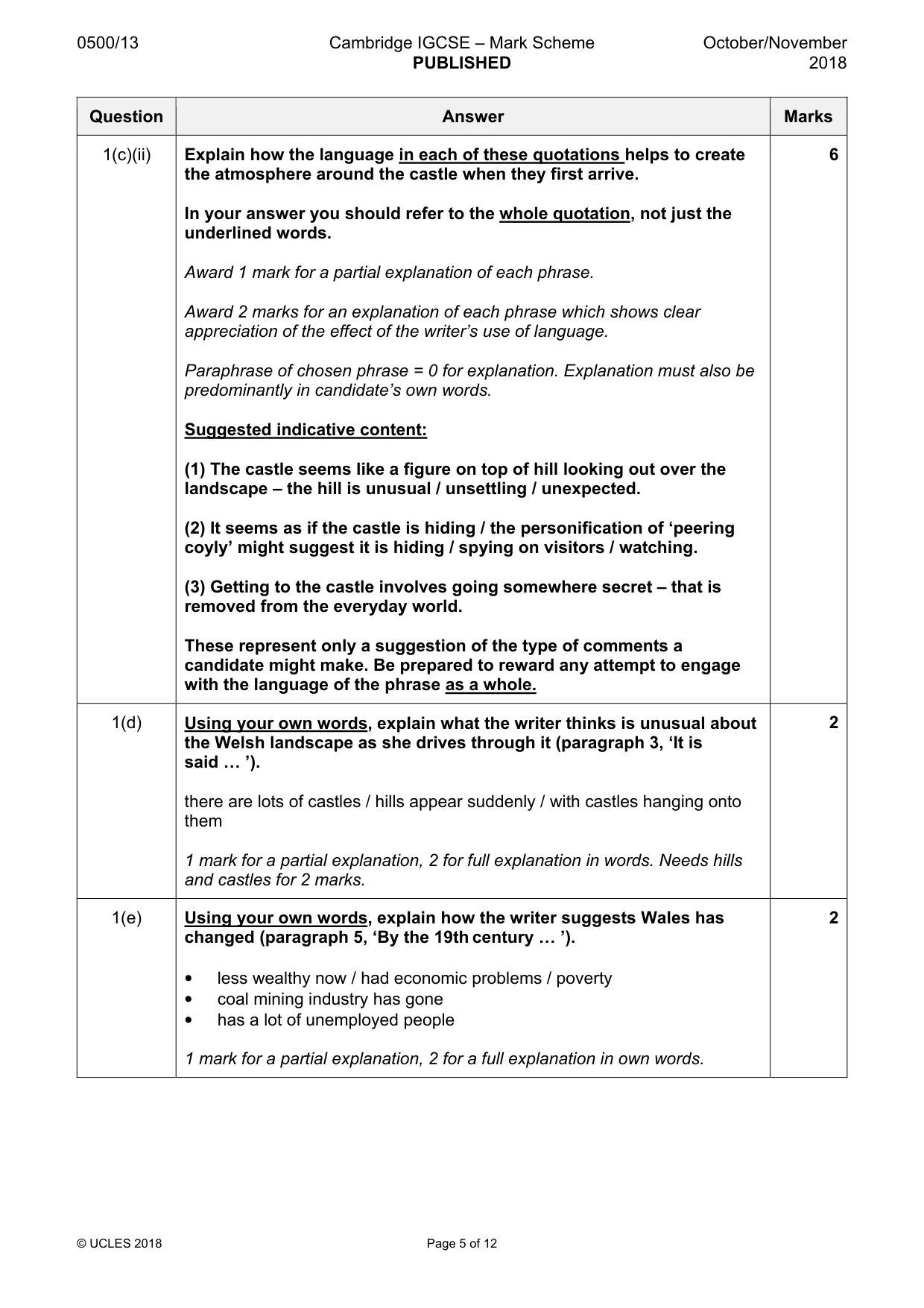 Mark scheme, page 5 of 12