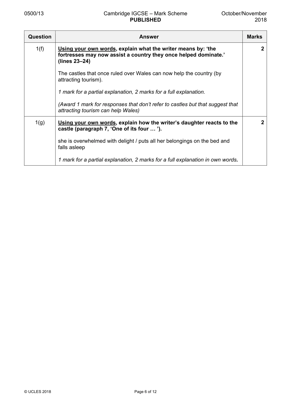 Mark scheme, page 6 of 12