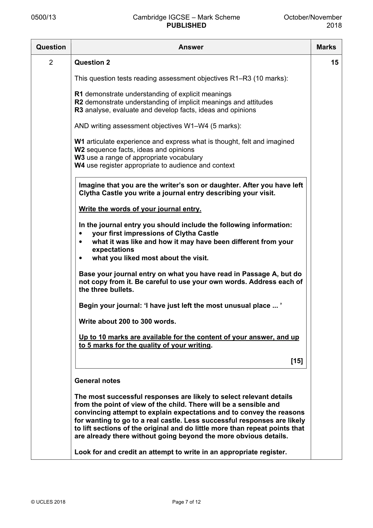 Mark scheme, page 7 of 12