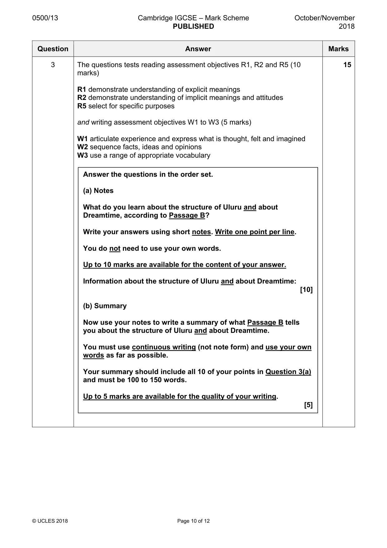 Mark scheme, page 10 of 12