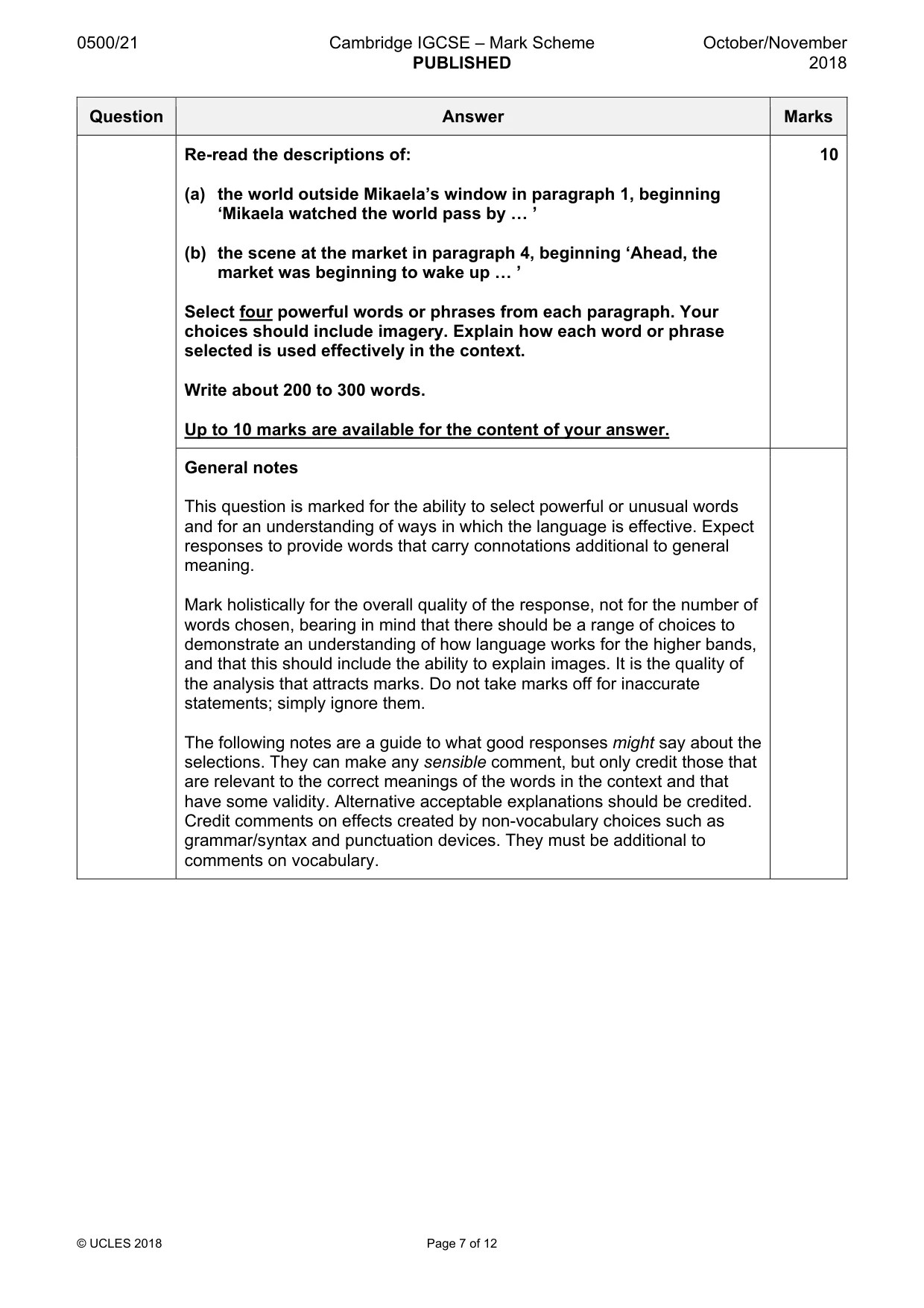 Mark scheme, page 7 of 12