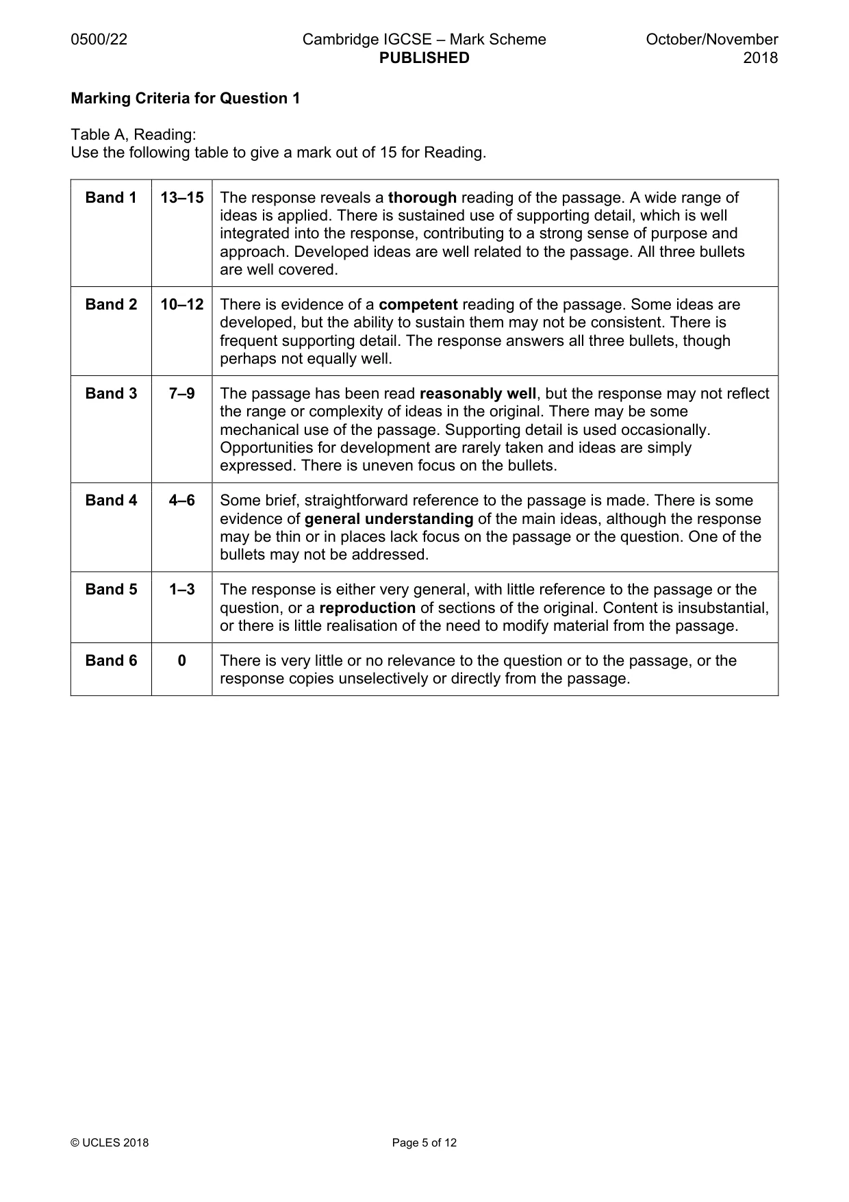 Mark scheme, page 5 of 12