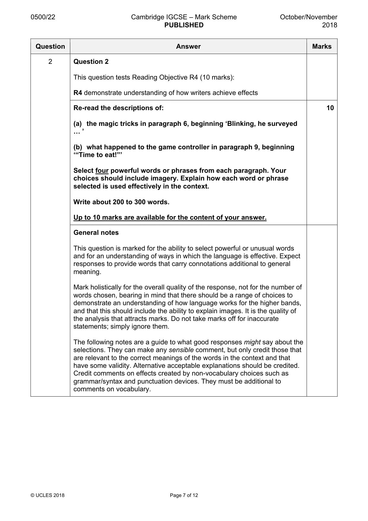 Mark scheme, page 7 of 12