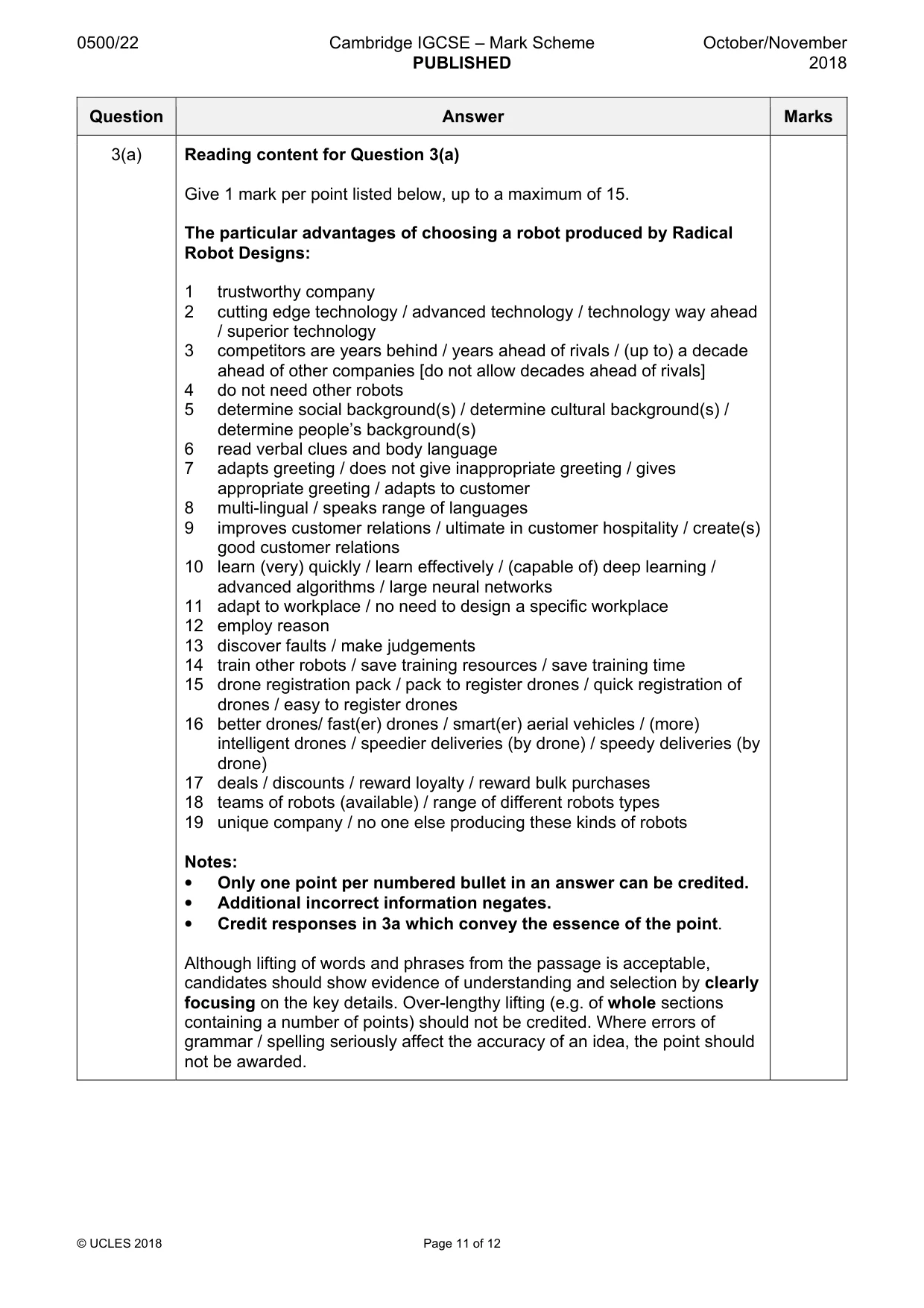Mark scheme, page 11 of 12