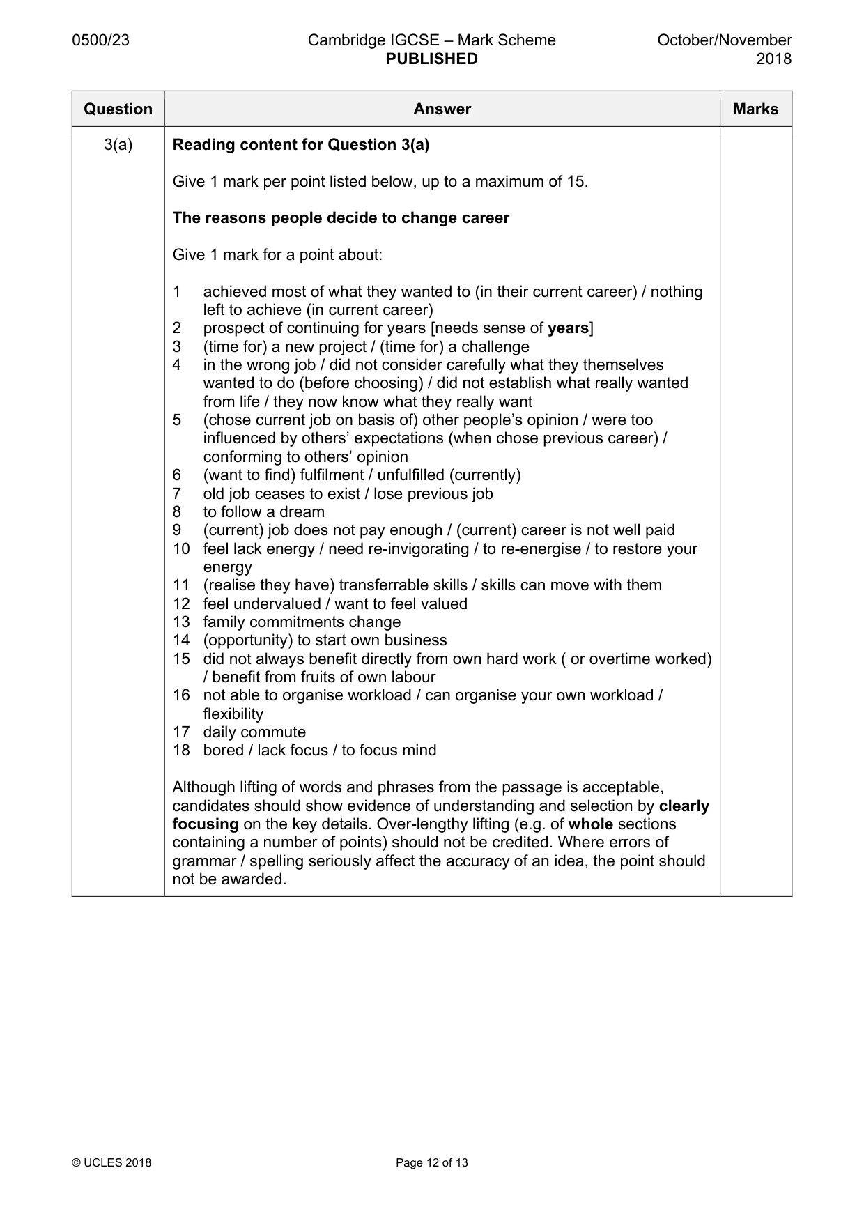 Mark scheme, page 12 of 13