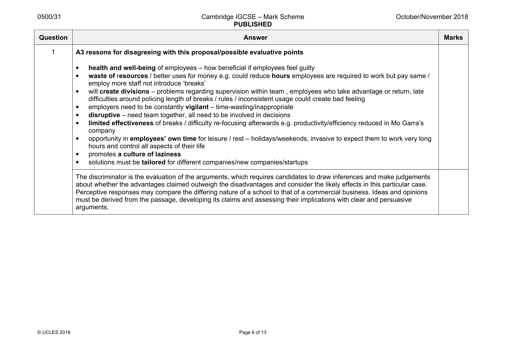Mark scheme, page 6 of 13