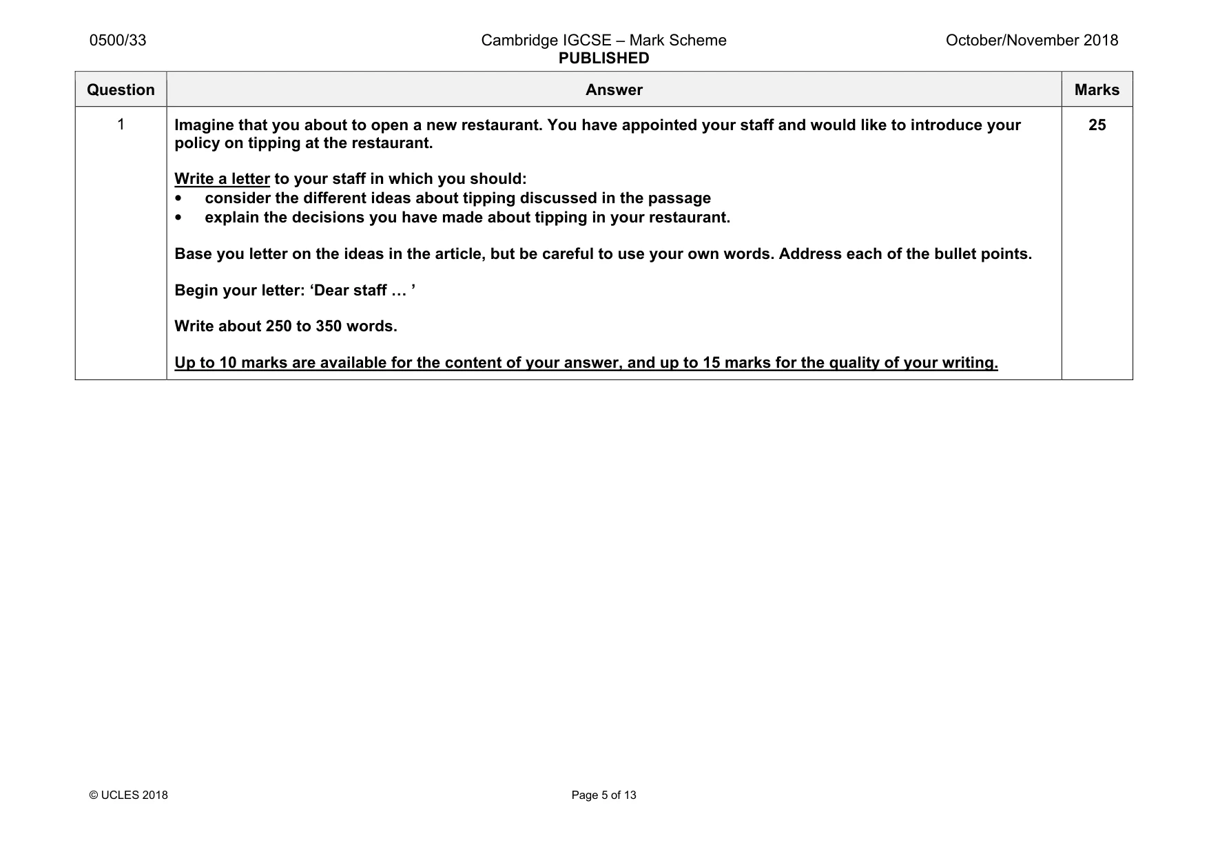 Mark scheme, page 5 of 13