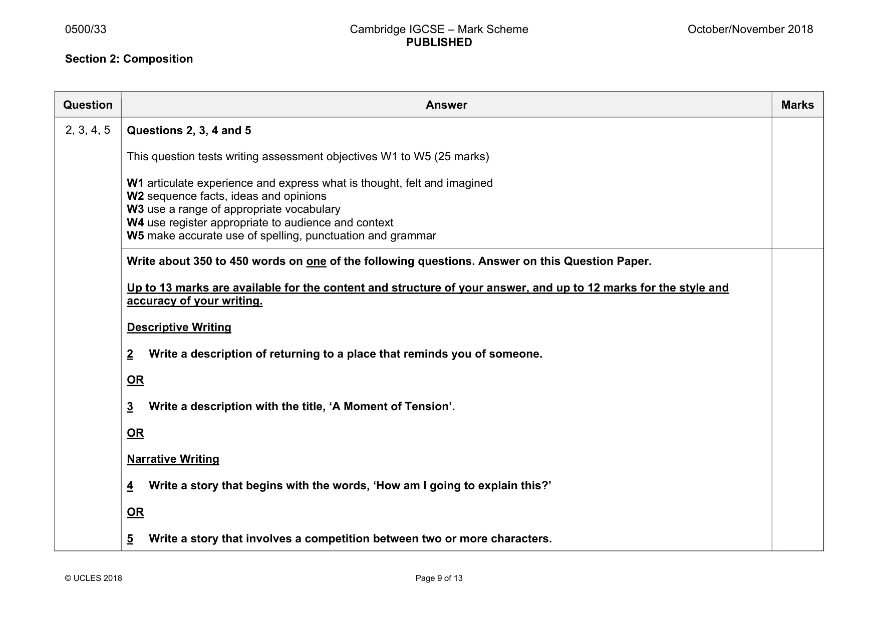 Mark scheme, page 9 of 13