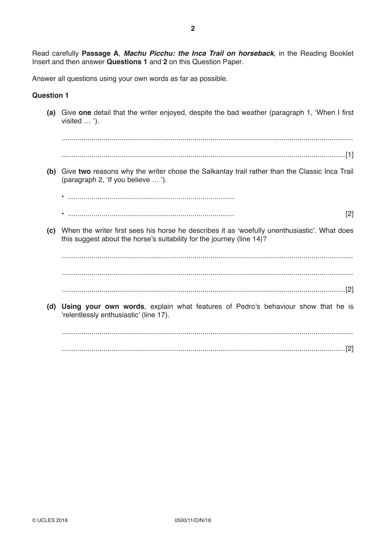 Cambridge IGCSE English - First Language 0500 2018 Oct/Nov Paper 1 · Variant 1 question paper, page 2 of 12