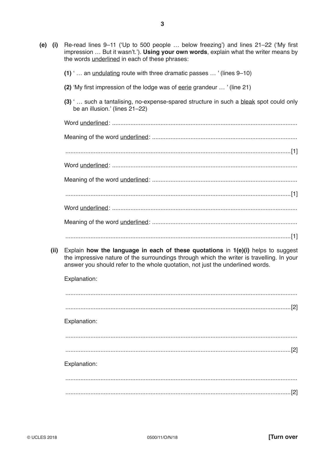 Cambridge IGCSE English - First Language 0500 2018 Oct/Nov Paper 1 · Variant 1 question paper, page 3 of 12