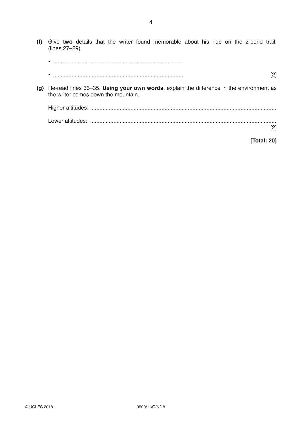 Cambridge IGCSE English - First Language 0500 2018 Oct/Nov Paper 1 · Variant 1 question paper, page 4 of 12