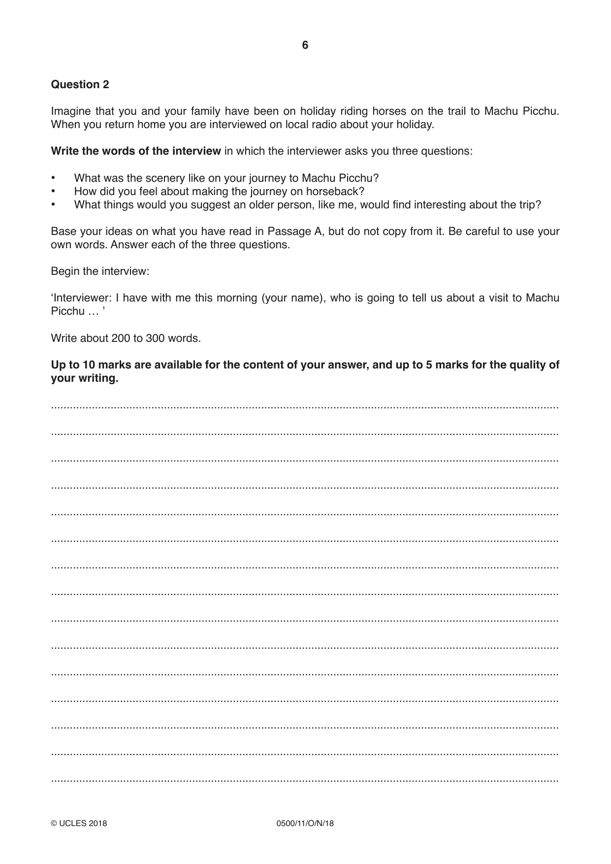 Cambridge IGCSE English - First Language 0500 2018 Oct/Nov Paper 1 · Variant 1 question paper, page 6 of 12