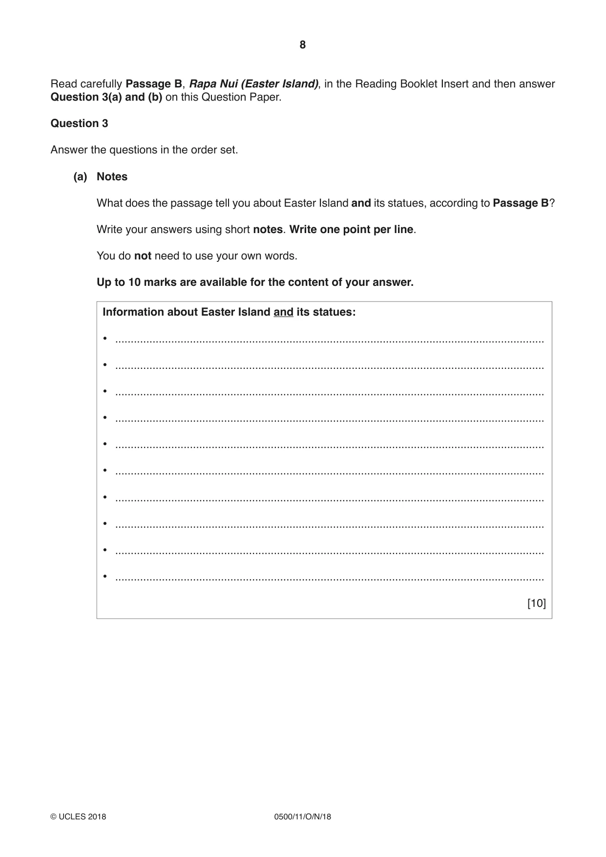 Cambridge IGCSE English - First Language 0500 2018 Oct/Nov Paper 1 · Variant 1 question paper, page 8 of 12