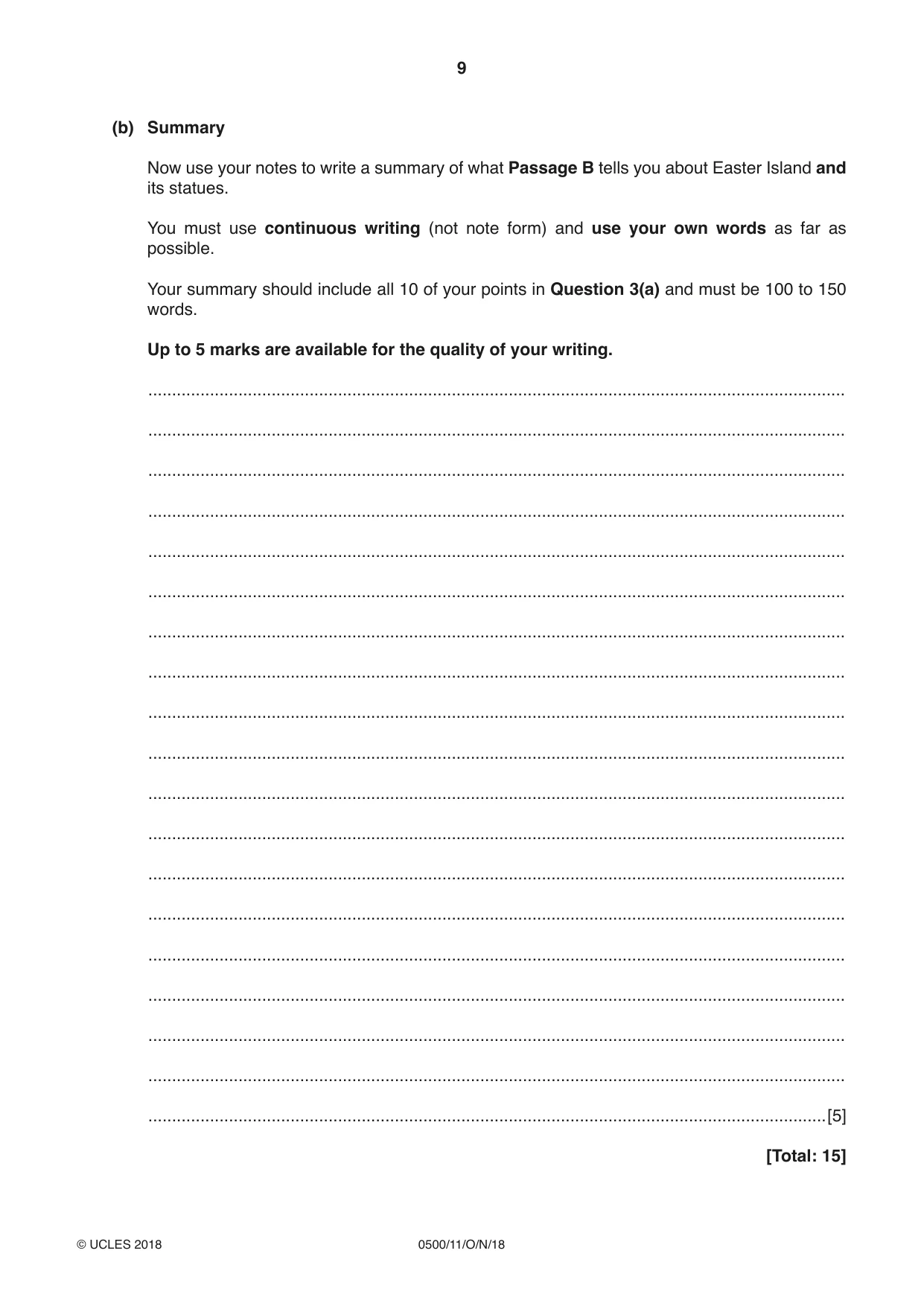 Cambridge IGCSE English - First Language 0500 2018 Oct/Nov Paper 1 · Variant 1 question paper, page 9 of 12