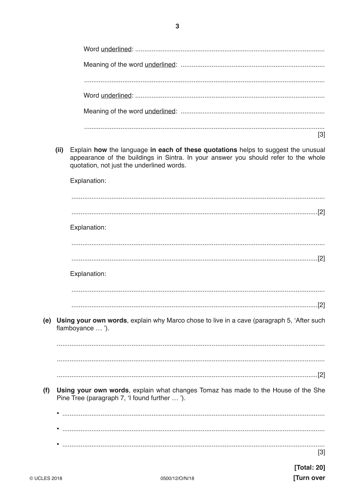 Cambridge IGCSE English - First Language 0500 2018 Oct/Nov Paper 1 · Variant 2 question paper, page 3 of 8