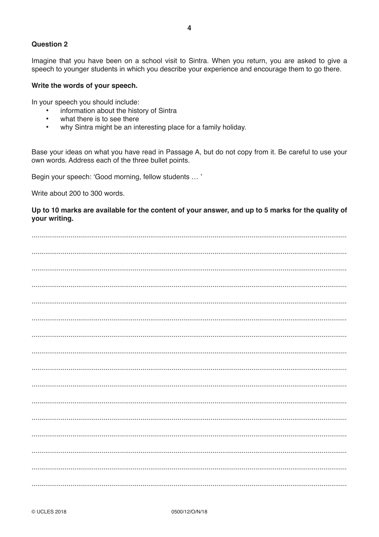Cambridge IGCSE English - First Language 0500 2018 Oct/Nov Paper 1 · Variant 2 question paper, page 4 of 8