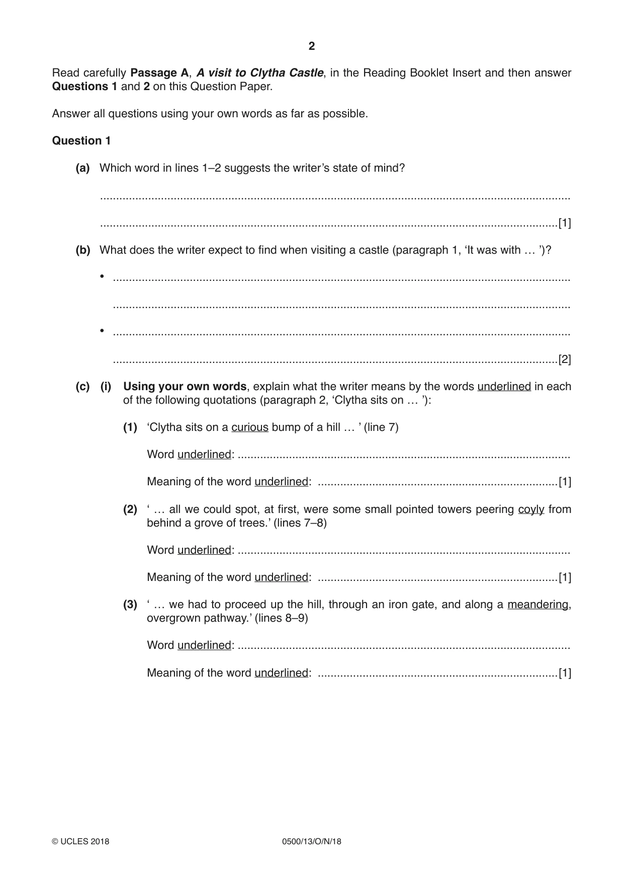 Cambridge IGCSE English - First Language 0500 2018 Oct/Nov Paper 1 · Variant 3 question paper, page 2 of 12