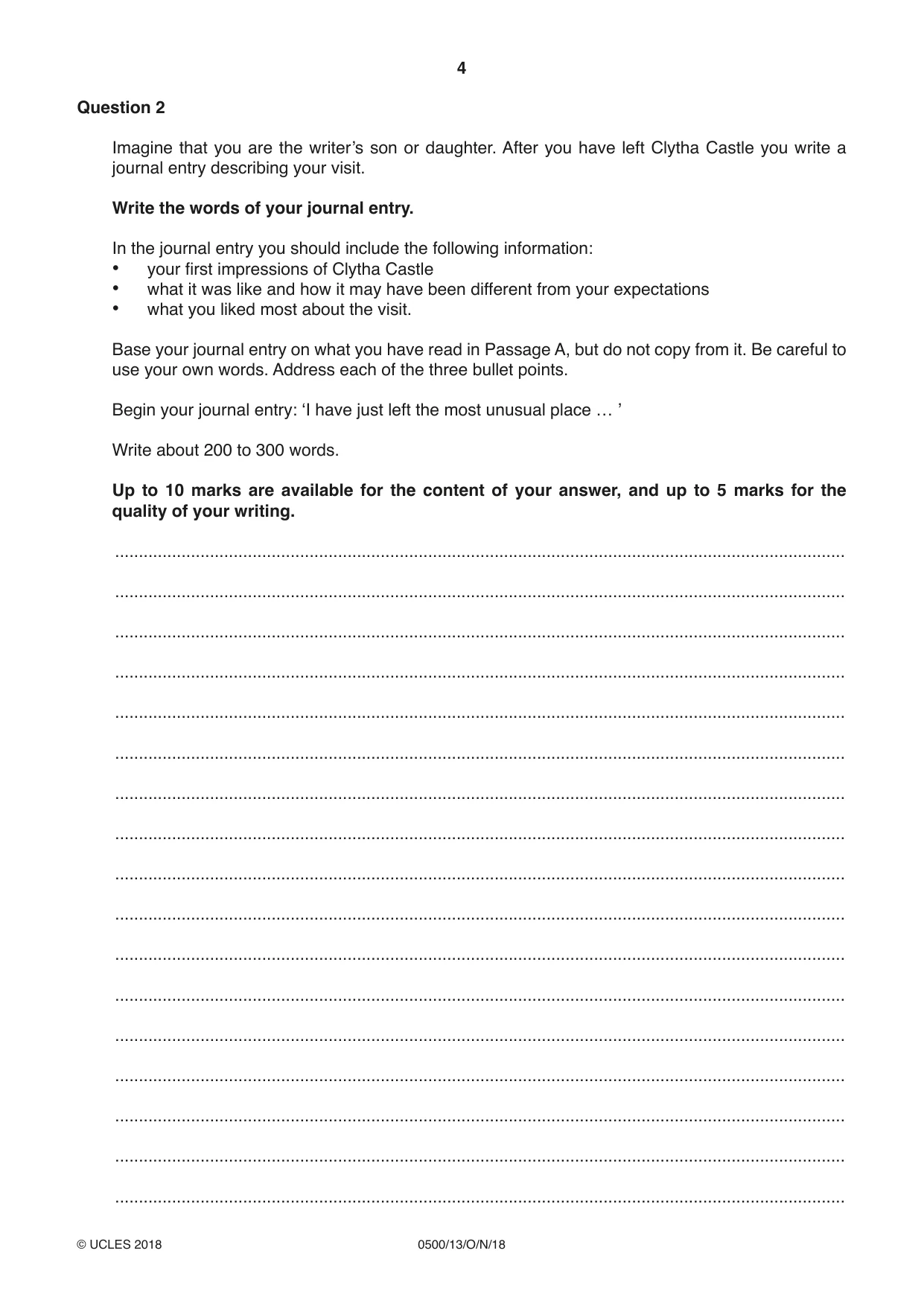 Cambridge IGCSE English - First Language 0500 2018 Oct/Nov Paper 1 · Variant 3 question paper, page 4 of 12