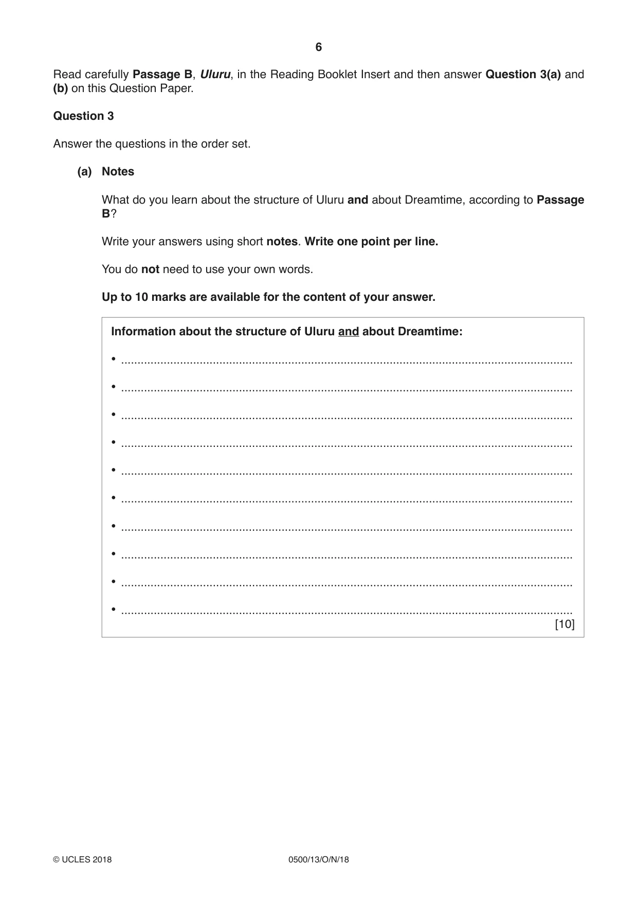 Cambridge IGCSE English - First Language 0500 2018 Oct/Nov Paper 1 · Variant 3 question paper, page 6 of 12