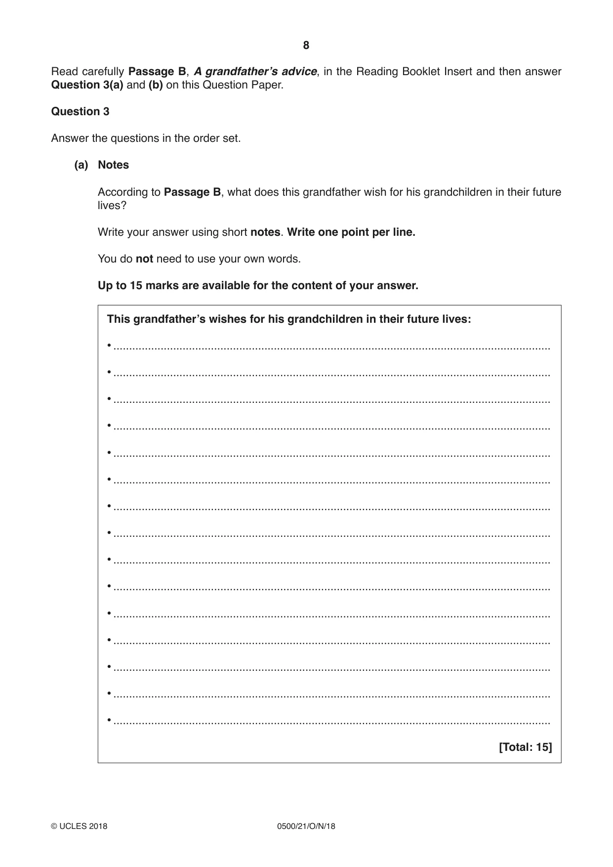 Cambridge IGCSE English - First Language 0500 2018 Oct/Nov Paper 2 · Variant 1 question paper, page 8 of 12