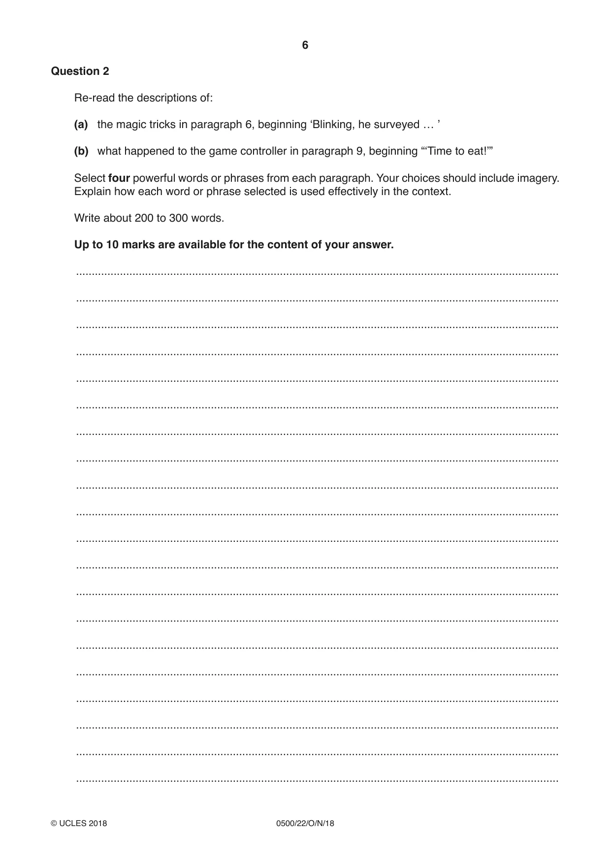 Cambridge IGCSE English - First Language 0500 2018 Oct/Nov Paper 2 · Variant 2 question paper, page 6 of 12