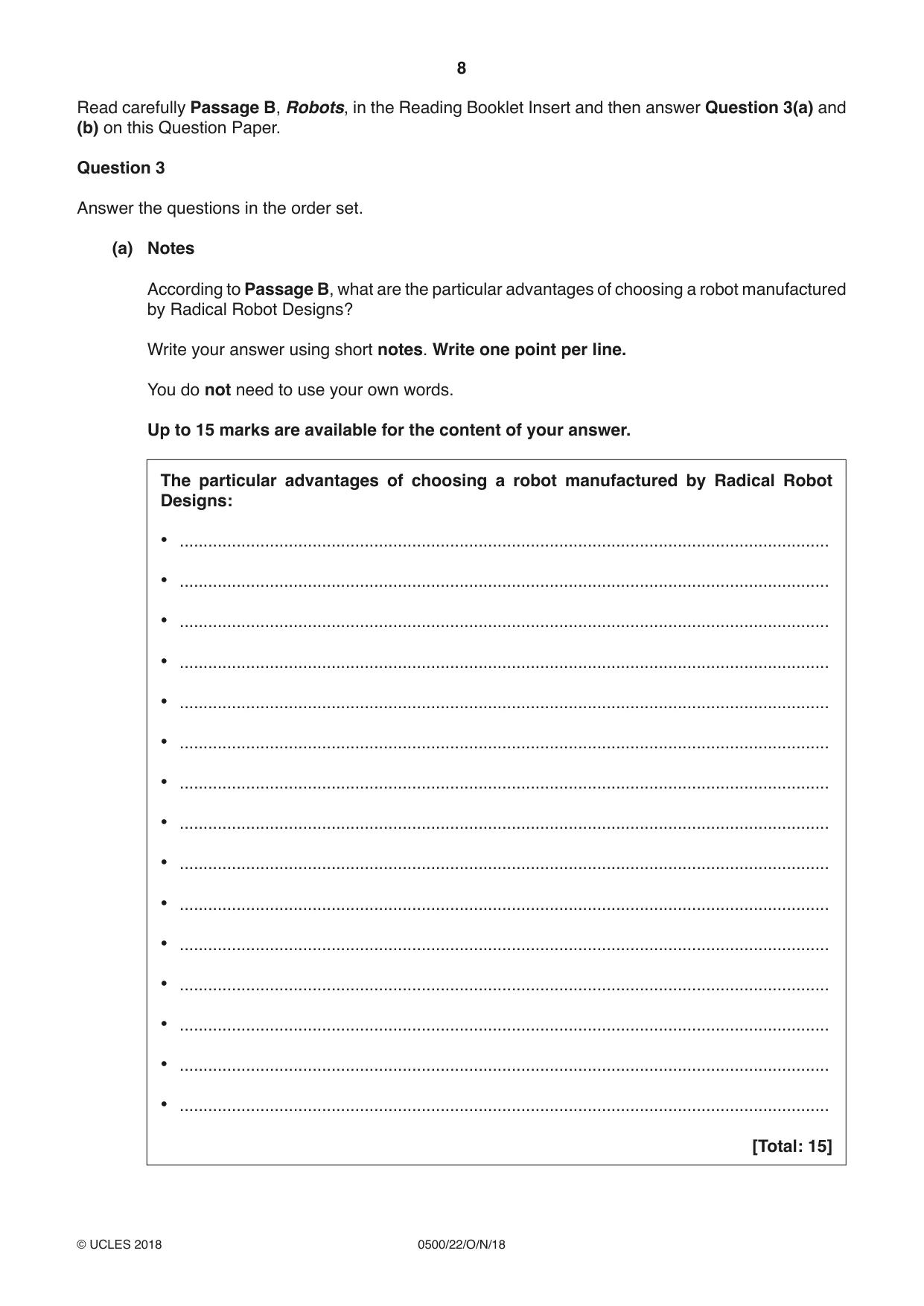 Cambridge IGCSE English - First Language 0500 2018 Oct/Nov Paper 2 · Variant 2 question paper, page 8 of 12