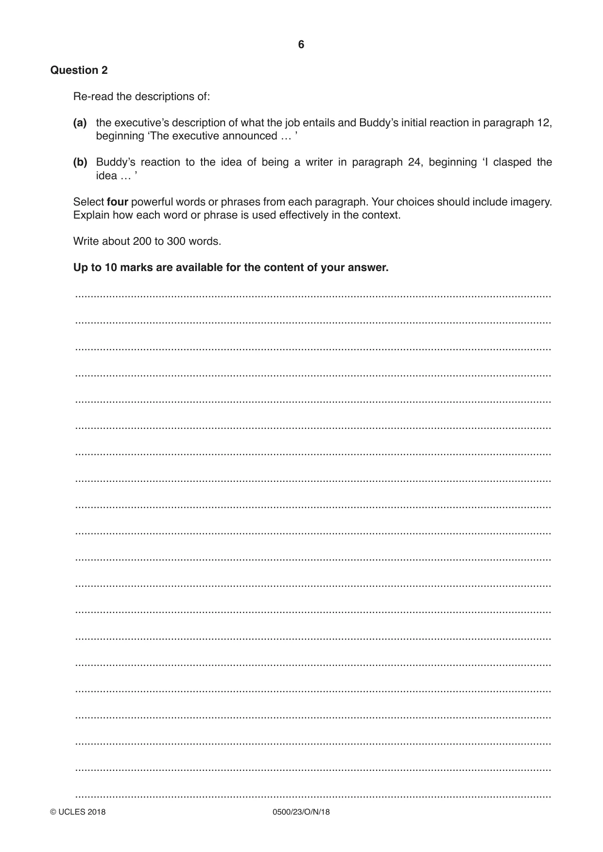 Cambridge IGCSE English - First Language 0500 2018 Oct/Nov Paper 2 · Variant 3 question paper, page 6 of 12