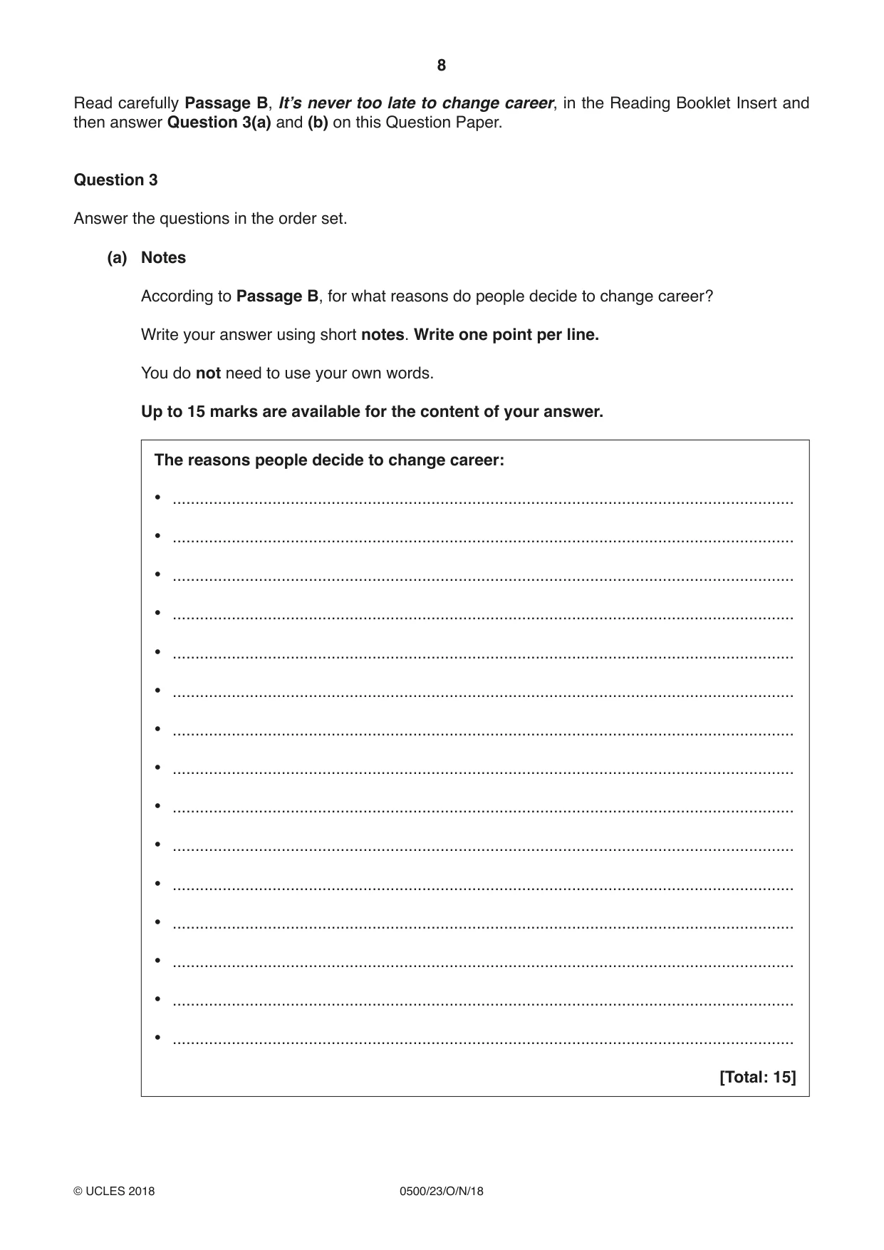 Cambridge IGCSE English - First Language 0500 2018 Oct/Nov Paper 2 · Variant 3 question paper, page 8 of 12