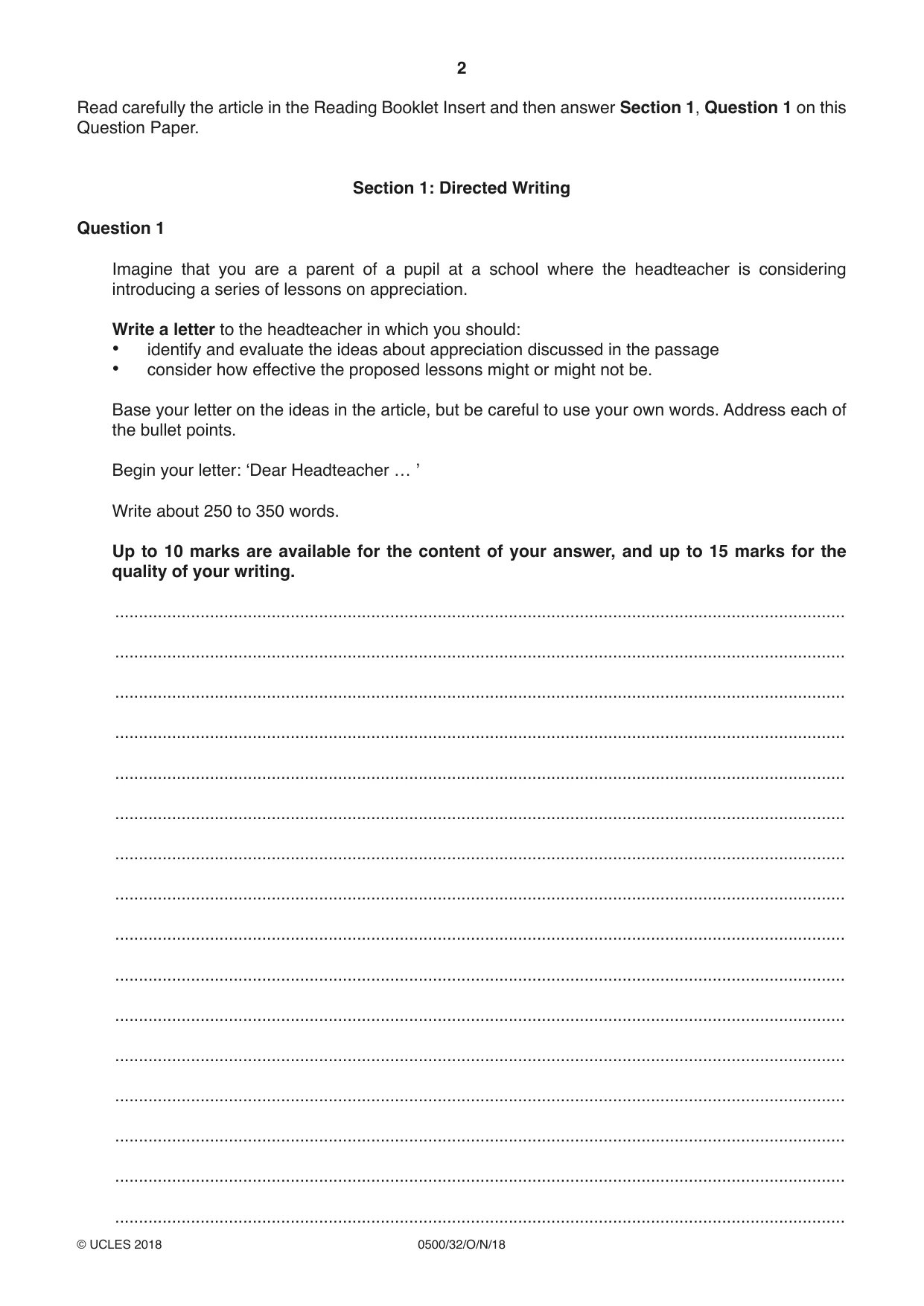 Cambridge IGCSE English - First Language 0500 2018 Oct/Nov Paper 3 · Variant 2 question paper, page 2 of 12