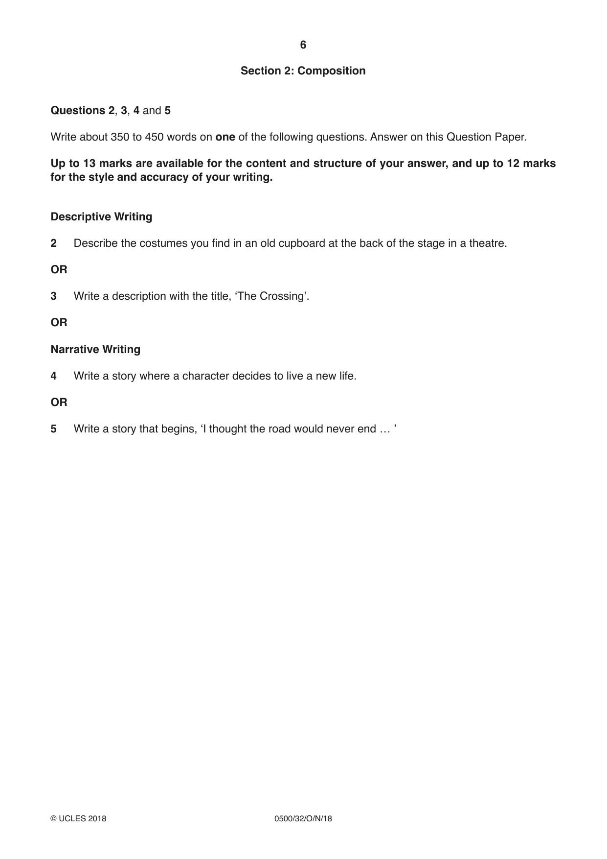Cambridge IGCSE English - First Language 0500 2018 Oct/Nov Paper 3 · Variant 2 question paper, page 6 of 12