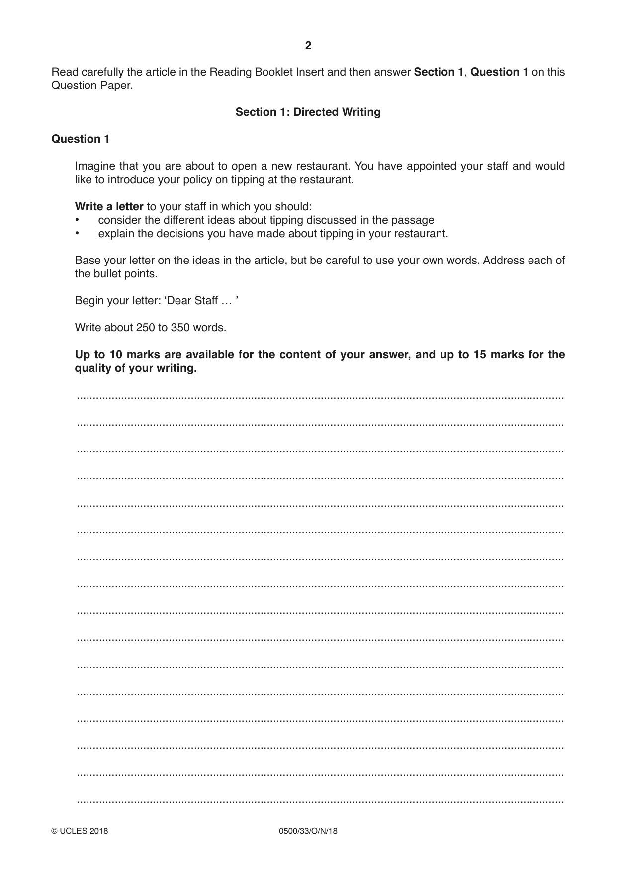 Cambridge IGCSE English - First Language 0500 2018 Oct/Nov Paper 3 · Variant 3 question paper, page 2 of 12