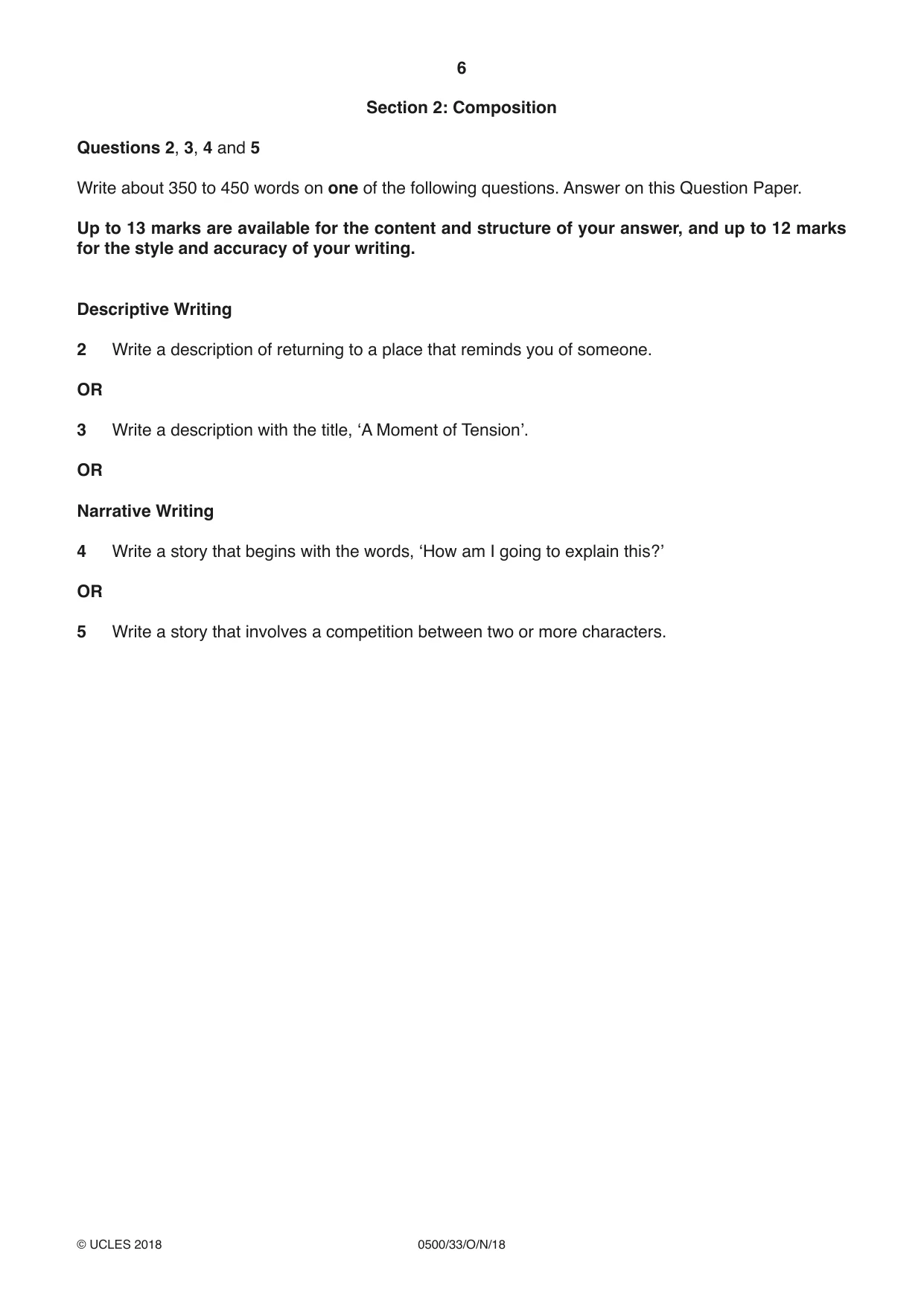 Cambridge IGCSE English - First Language 0500 2018 Oct/Nov Paper 3 · Variant 3 question paper, page 6 of 12
