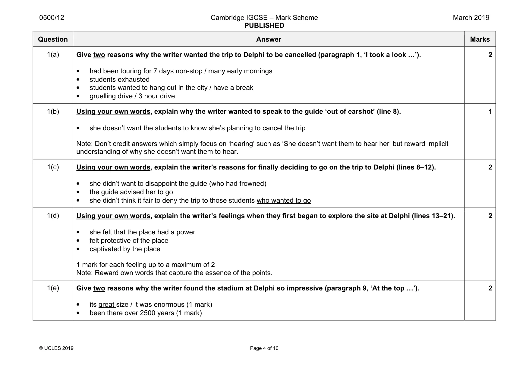 Mark scheme, page 4 of 10