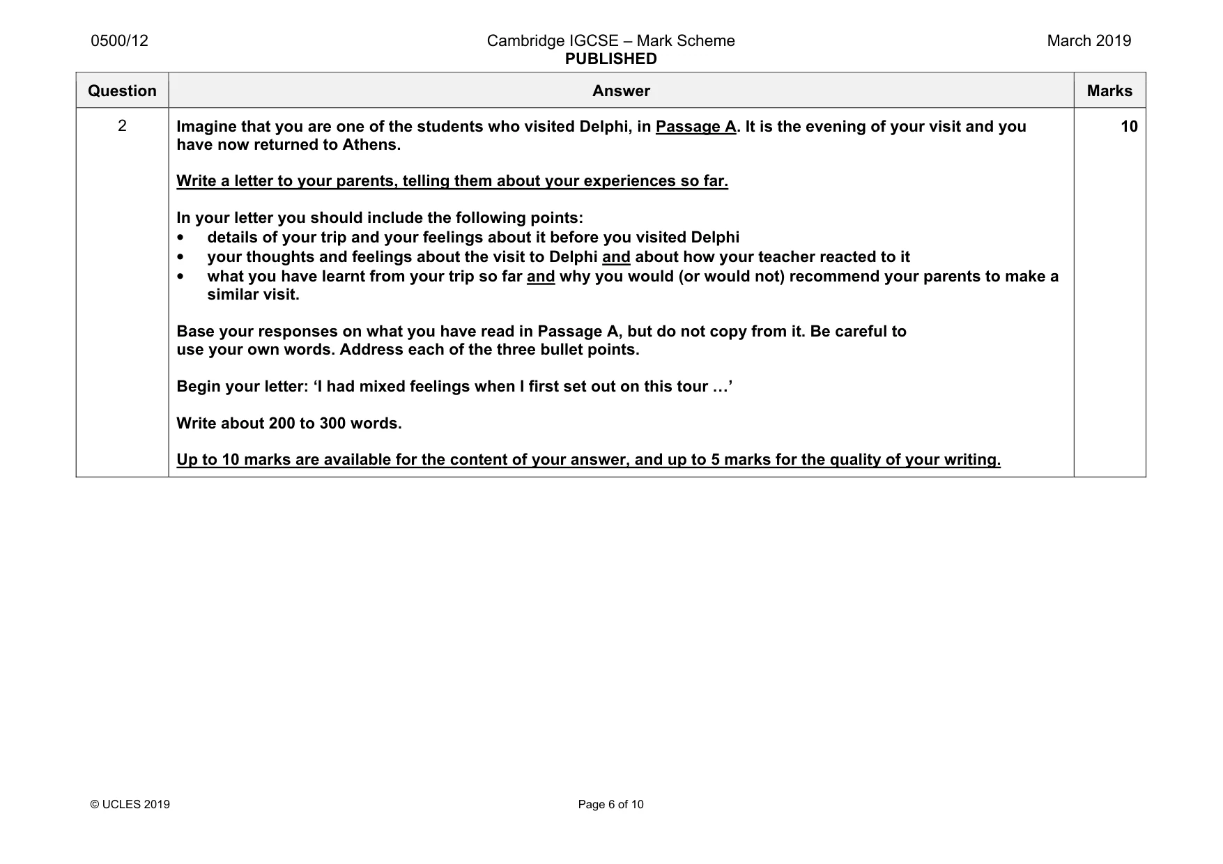 Mark scheme, page 6 of 10