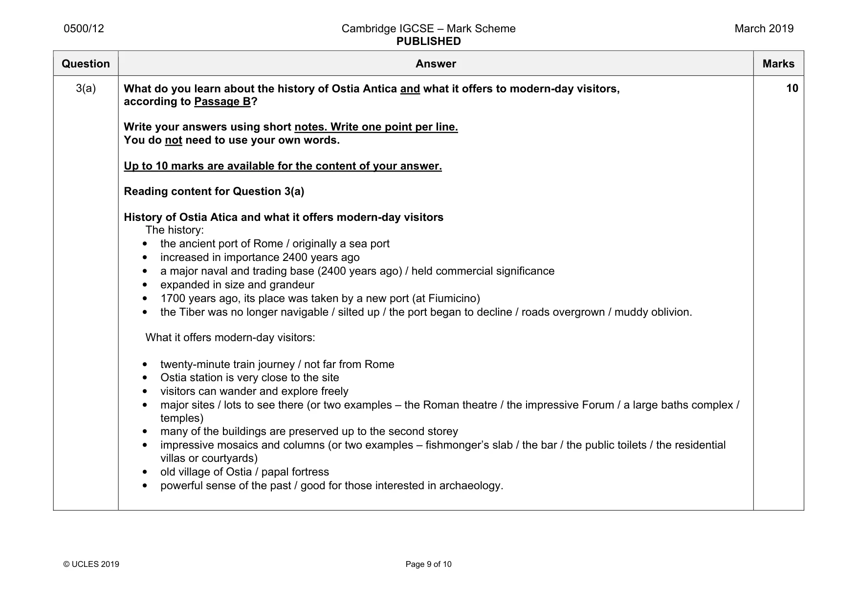 Mark scheme, page 9 of 10