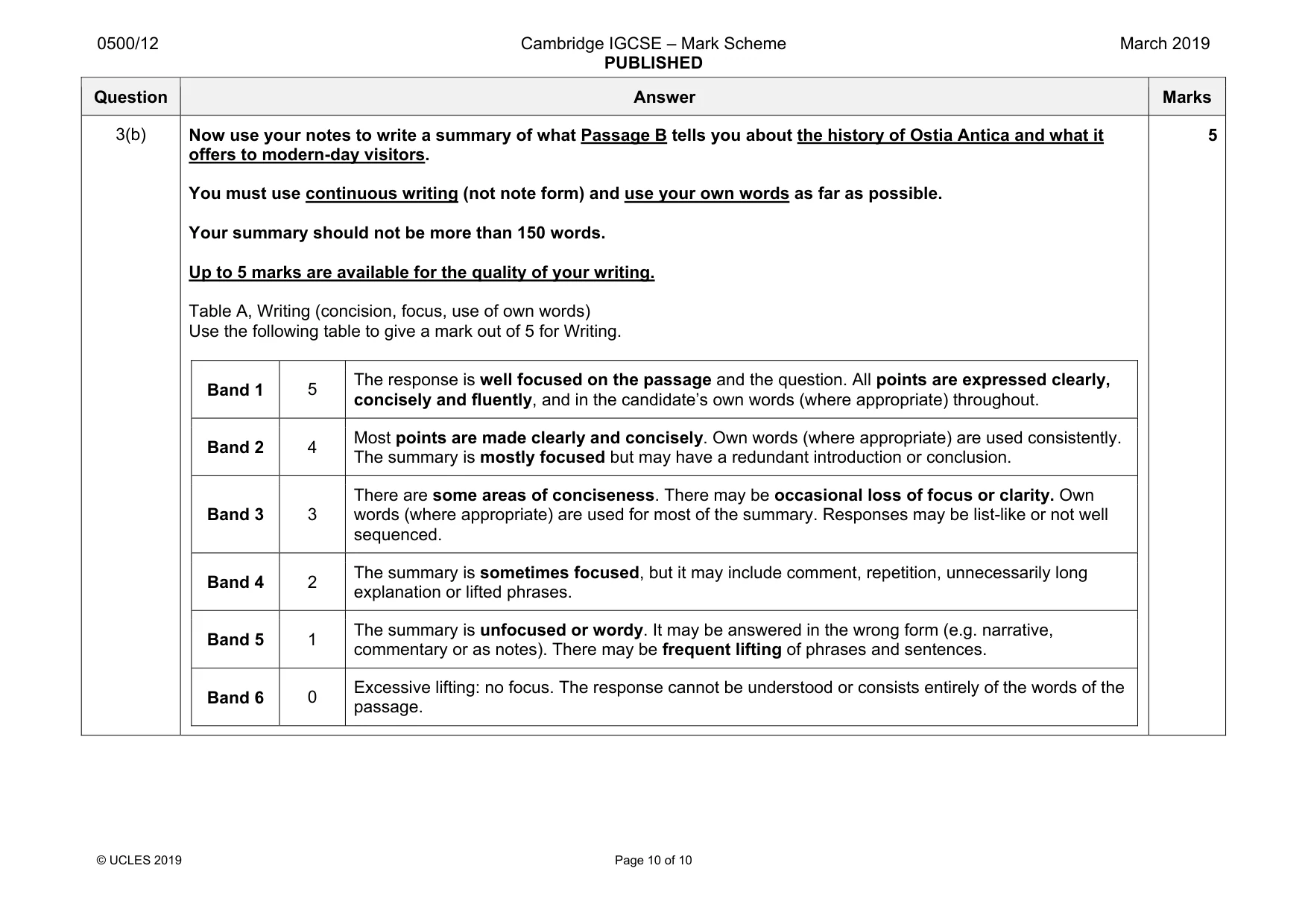 Mark scheme, page 10 of 10