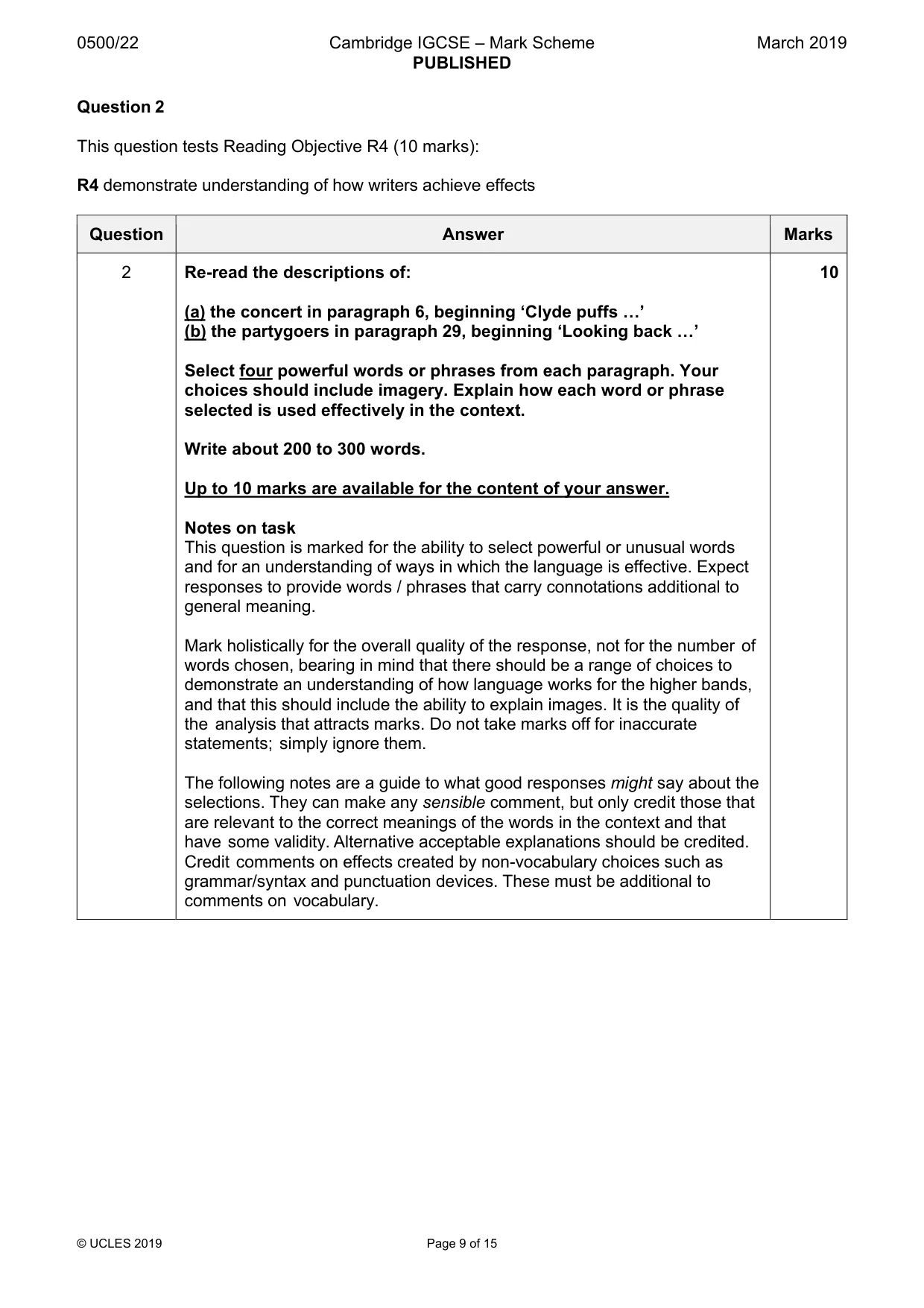 Mark scheme, page 9 of 15