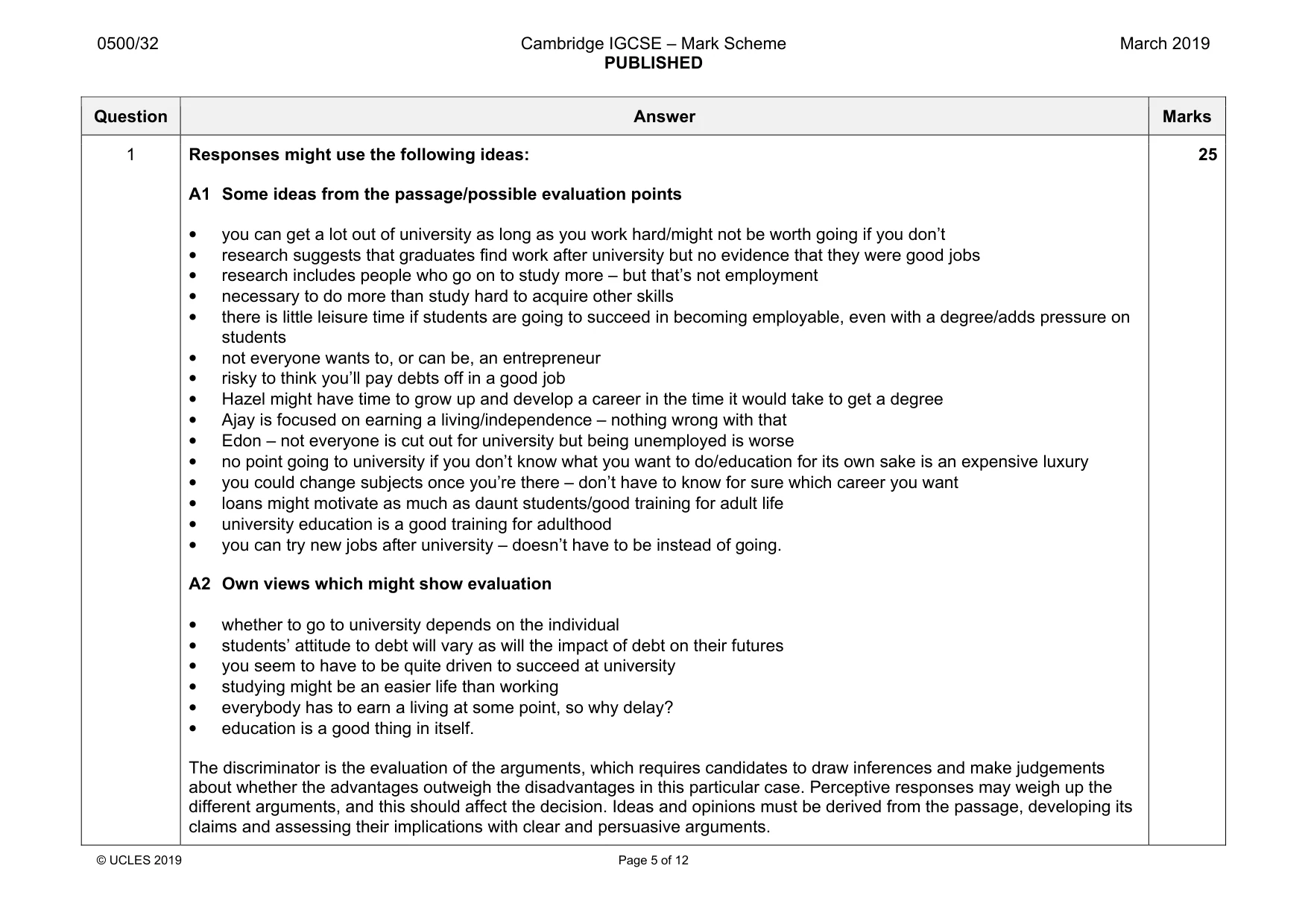 Mark scheme, page 5 of 12