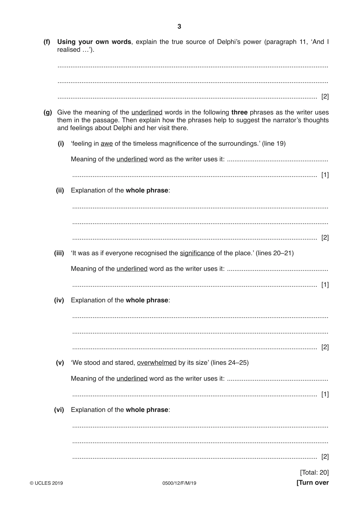 Cambridge IGCSE English - First Language 0500 2019 Feb/March Paper 1 · Variant 2 question paper, page 3 of 12