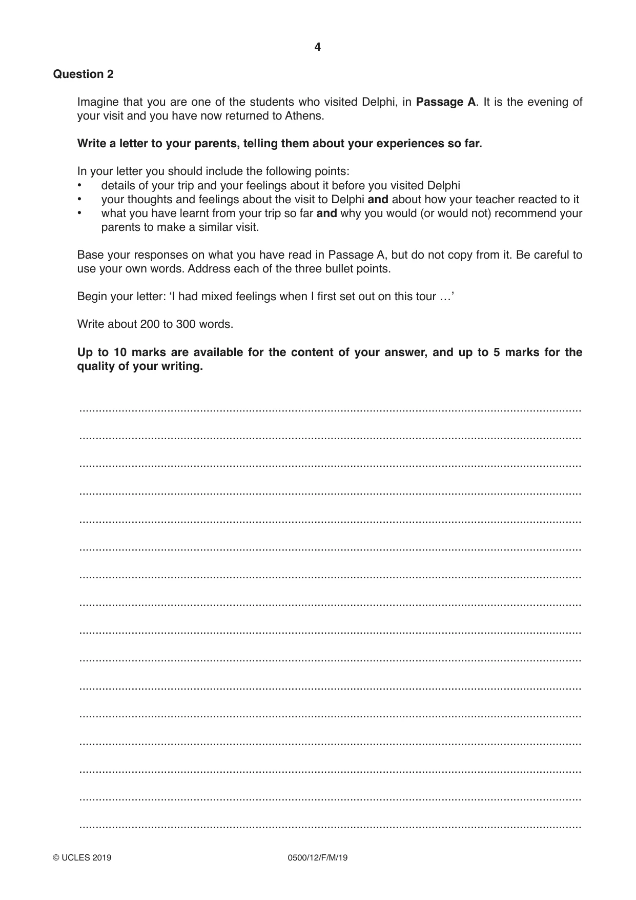 Cambridge IGCSE English - First Language 0500 2019 Feb/March Paper 1 · Variant 2 question paper, page 4 of 12