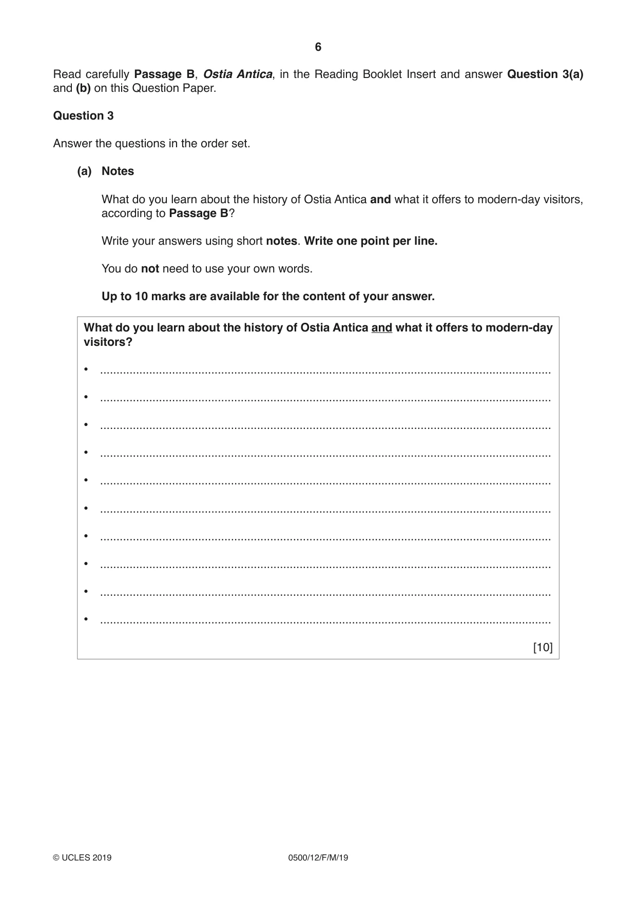 Cambridge IGCSE English - First Language 0500 2019 Feb/March Paper 1 · Variant 2 question paper, page 6 of 12