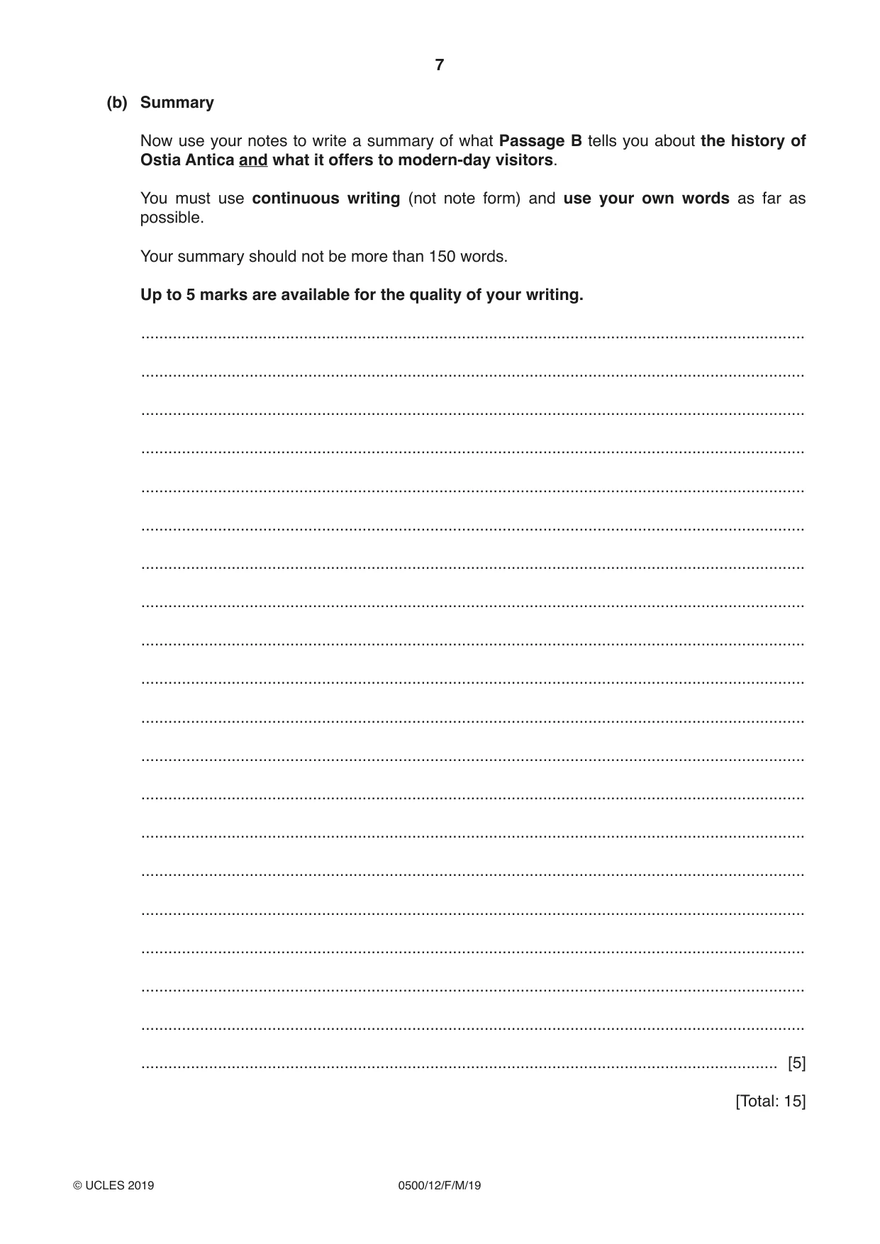 Cambridge IGCSE English - First Language 0500 2019 Feb/March Paper 1 · Variant 2 question paper, page 7 of 12