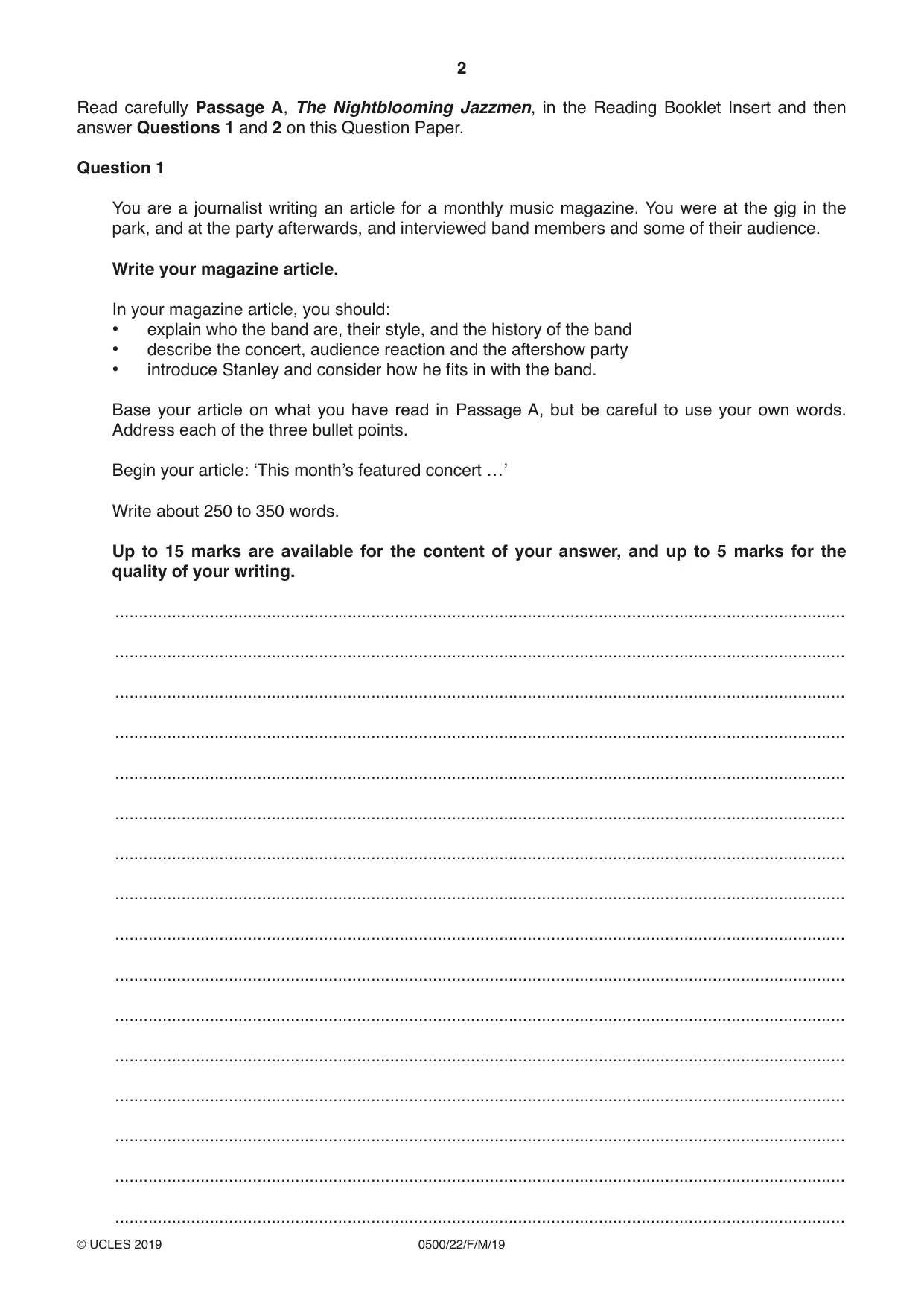 Cambridge IGCSE English - First Language 0500 2019 Feb/March Paper 2 · Variant 2 question paper, page 2 of 12