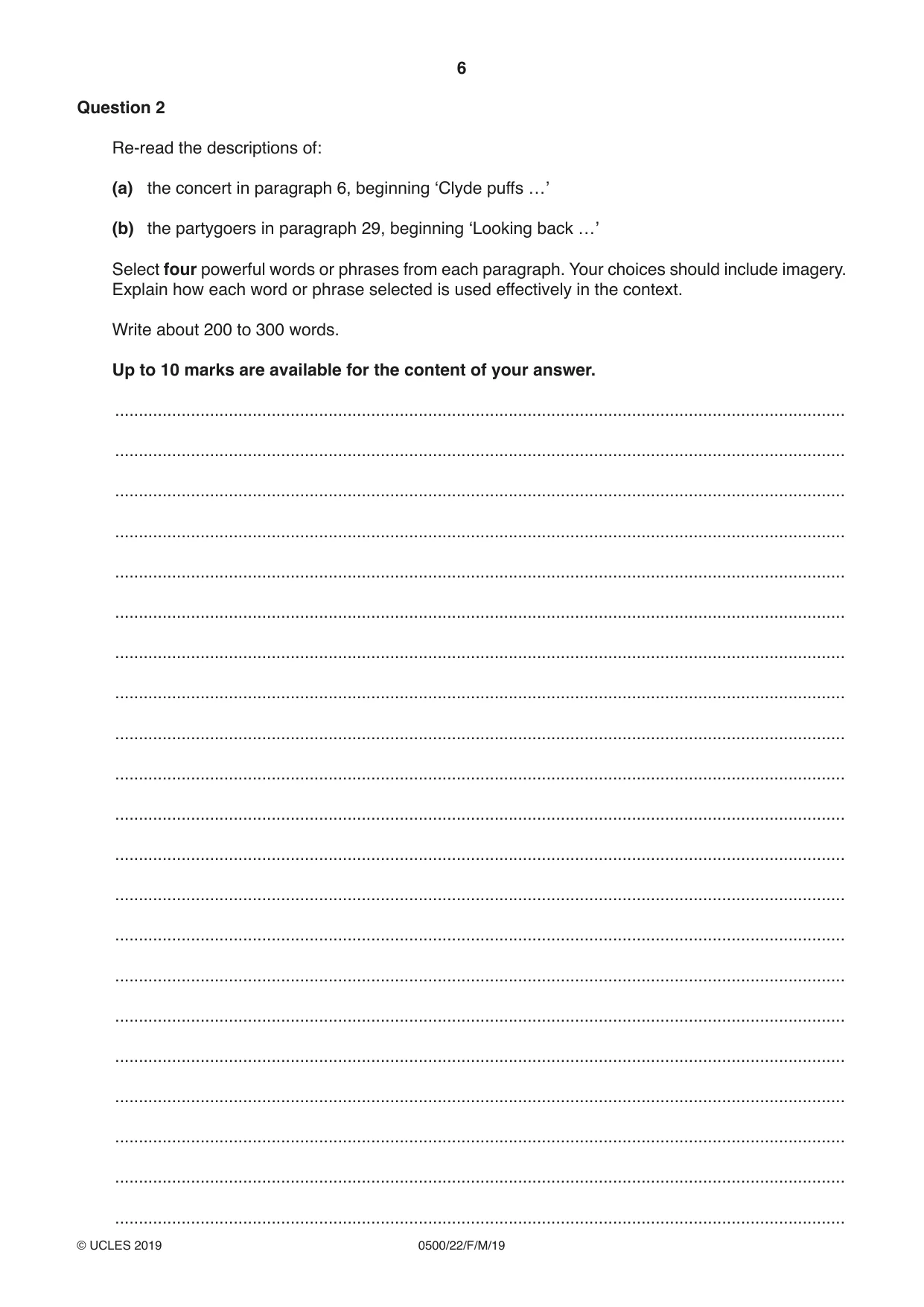 Cambridge IGCSE English - First Language 0500 2019 Feb/March Paper 2 · Variant 2 question paper, page 6 of 12