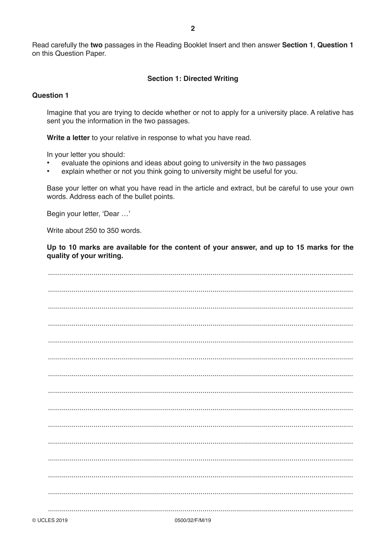Cambridge IGCSE English - First Language 0500 2019 Feb/March Paper 3 · Variant 2 question paper, page 2 of 12