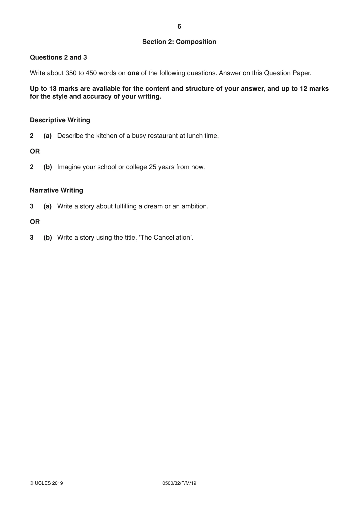 Cambridge IGCSE English - First Language 0500 2019 Feb/March Paper 3 · Variant 2 question paper, page 6 of 12