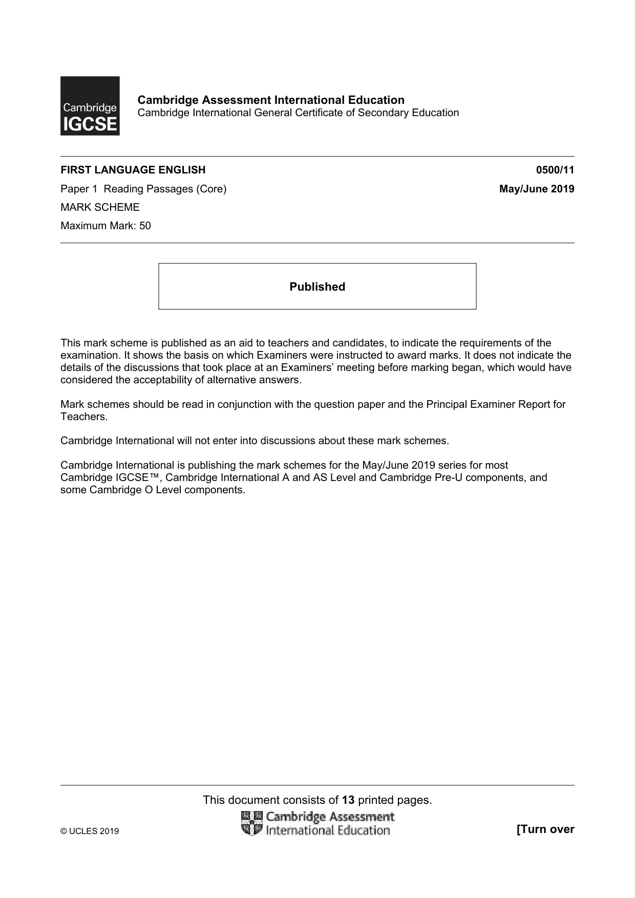 Mark scheme, page 1 of 13